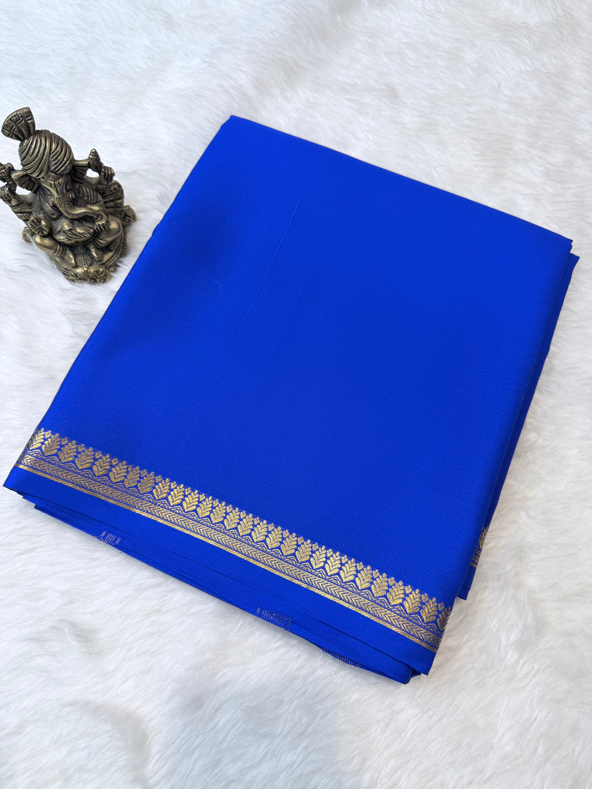 Pure Mysore Crepe Silk Small Border-Royal Blue