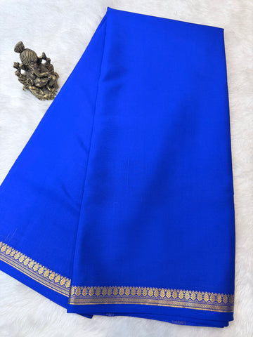 Pure Mysore Crepe Silk Small Border-Royal Blue