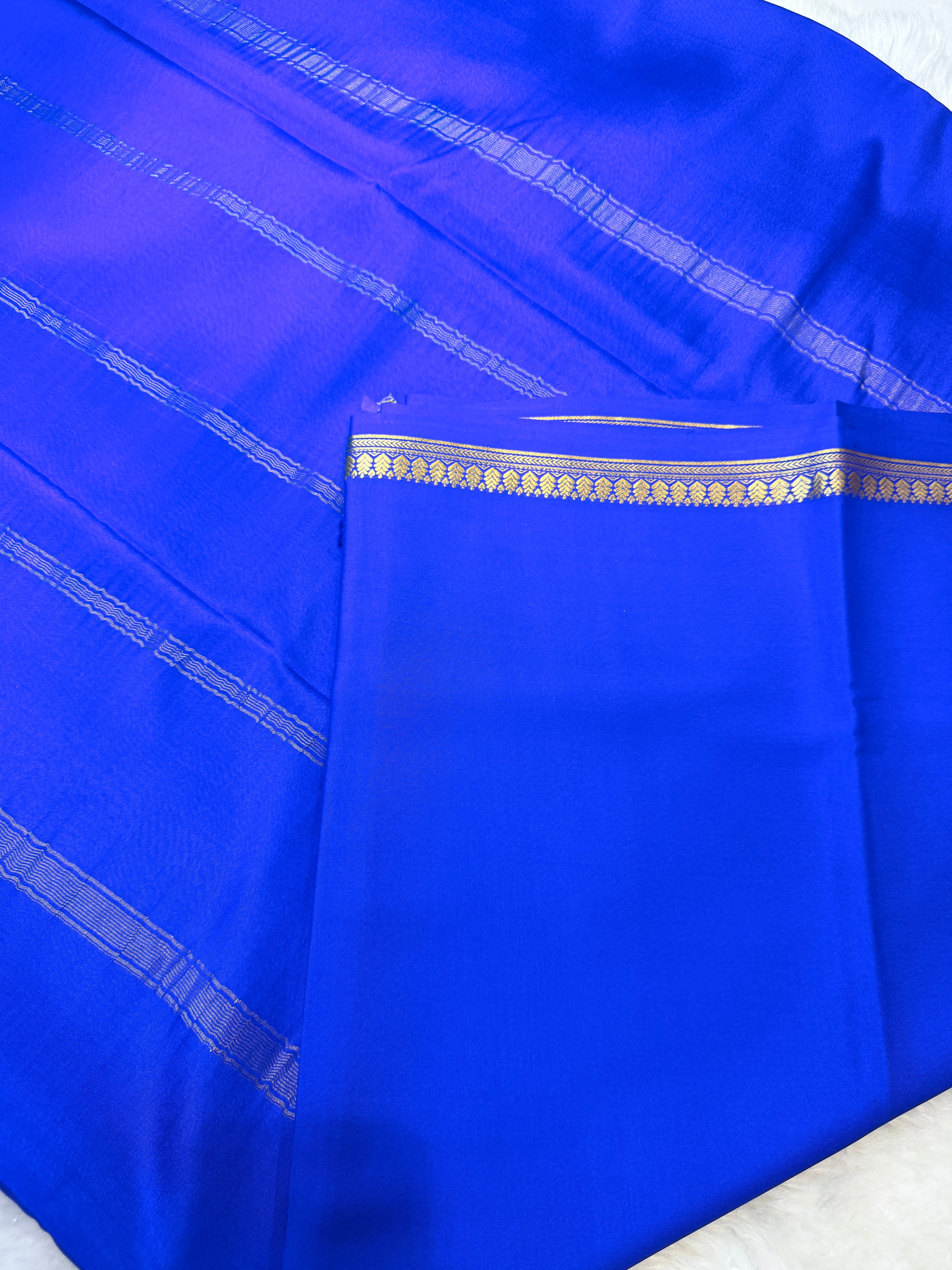 Pure Mysore Crepe Silk Small Border-Royal Blue