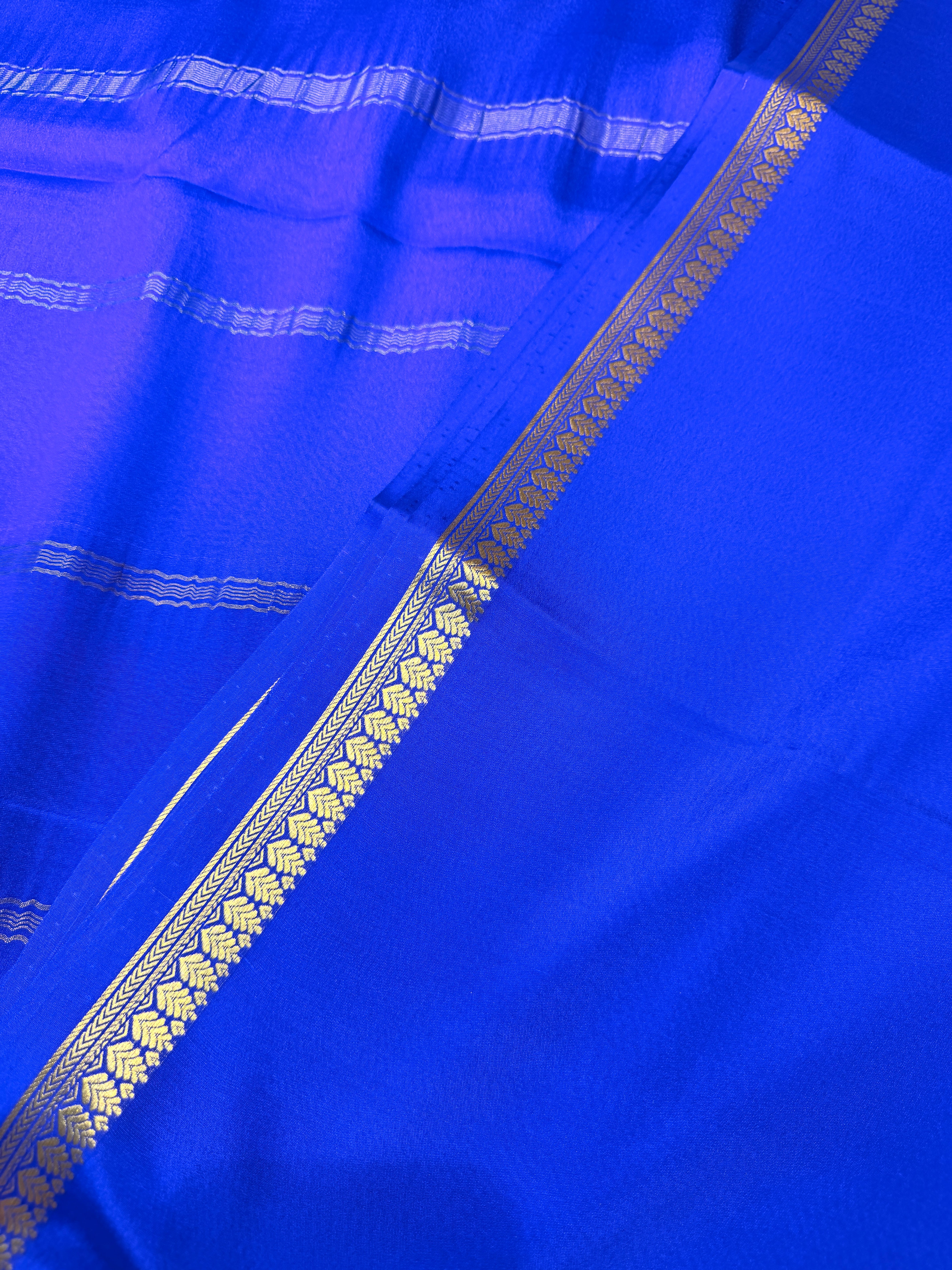 Pure Mysore Crepe Silk Small Border-Royal Blue