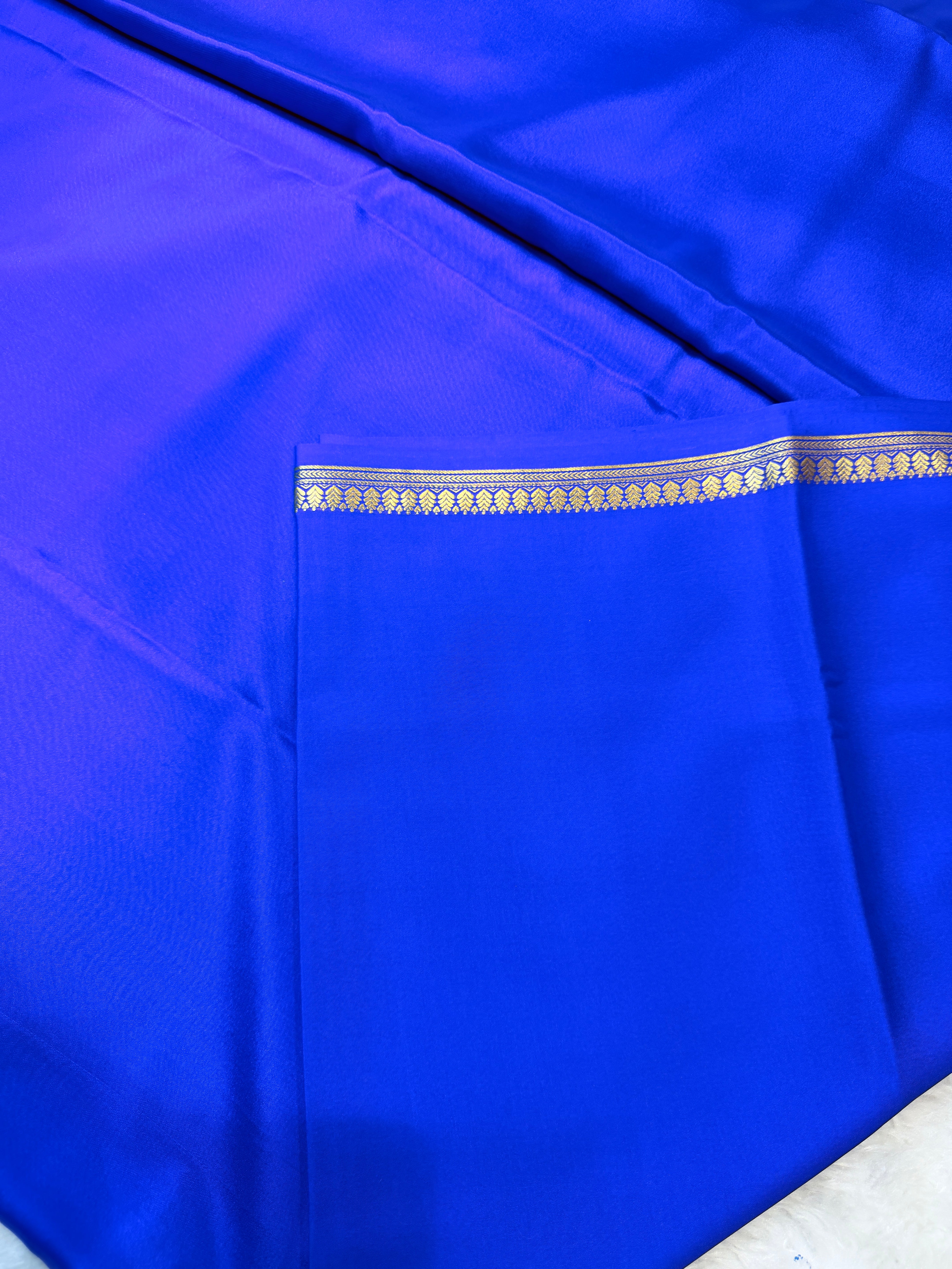 Pure Mysore Crepe Silk Small Border-Royal Blue