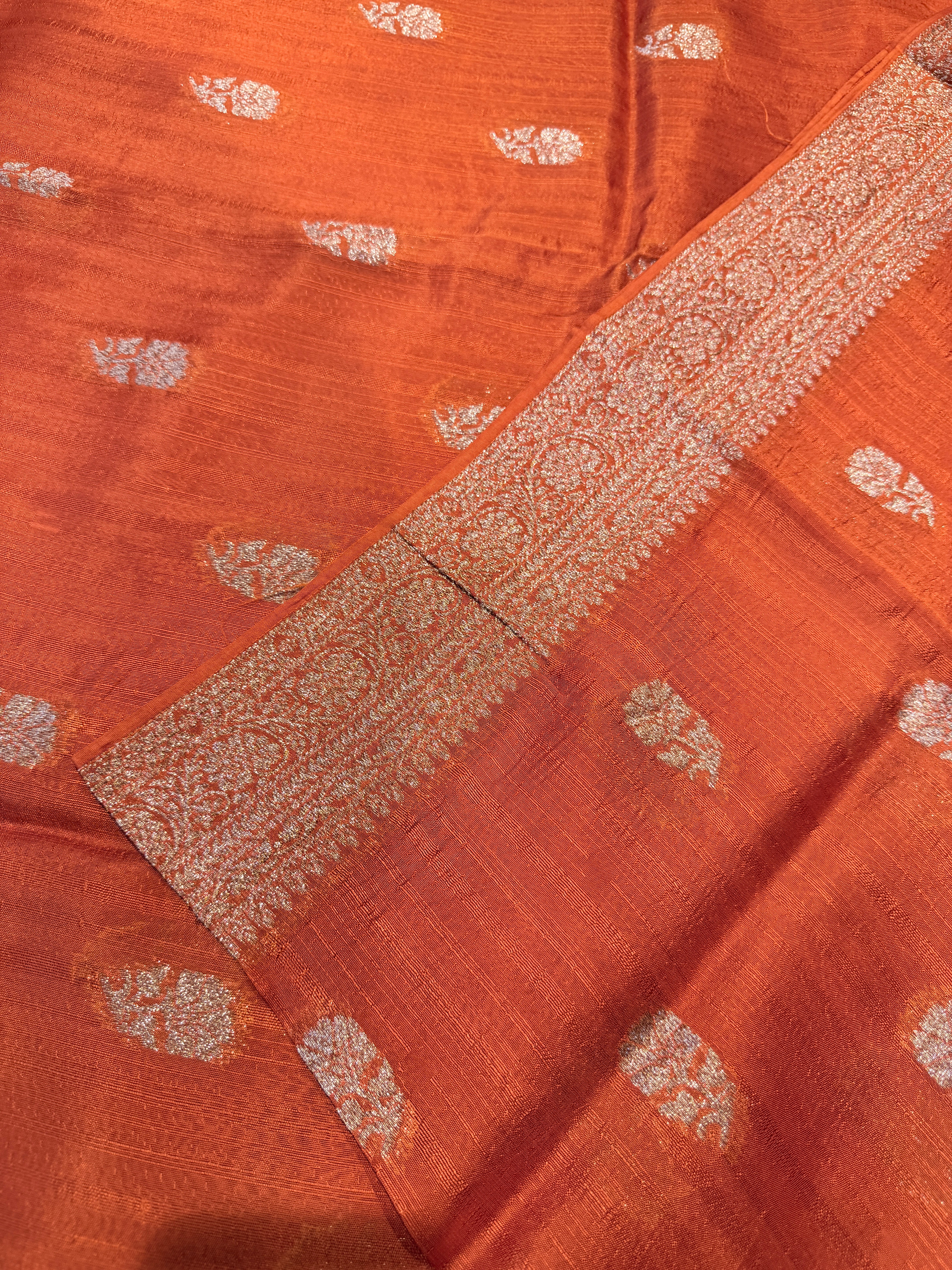 Banaras Raw Silk- Rust Orange