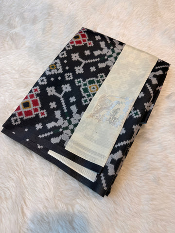 Premium Semi Pochampalli Silk-Black