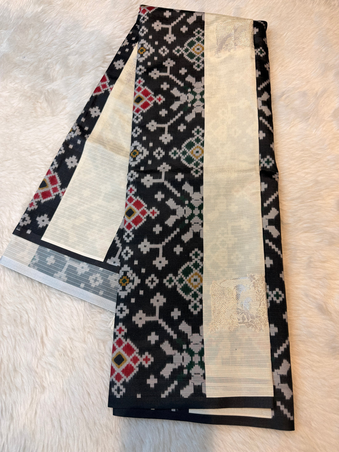 Premium Semi Pochampalli Silk-Black