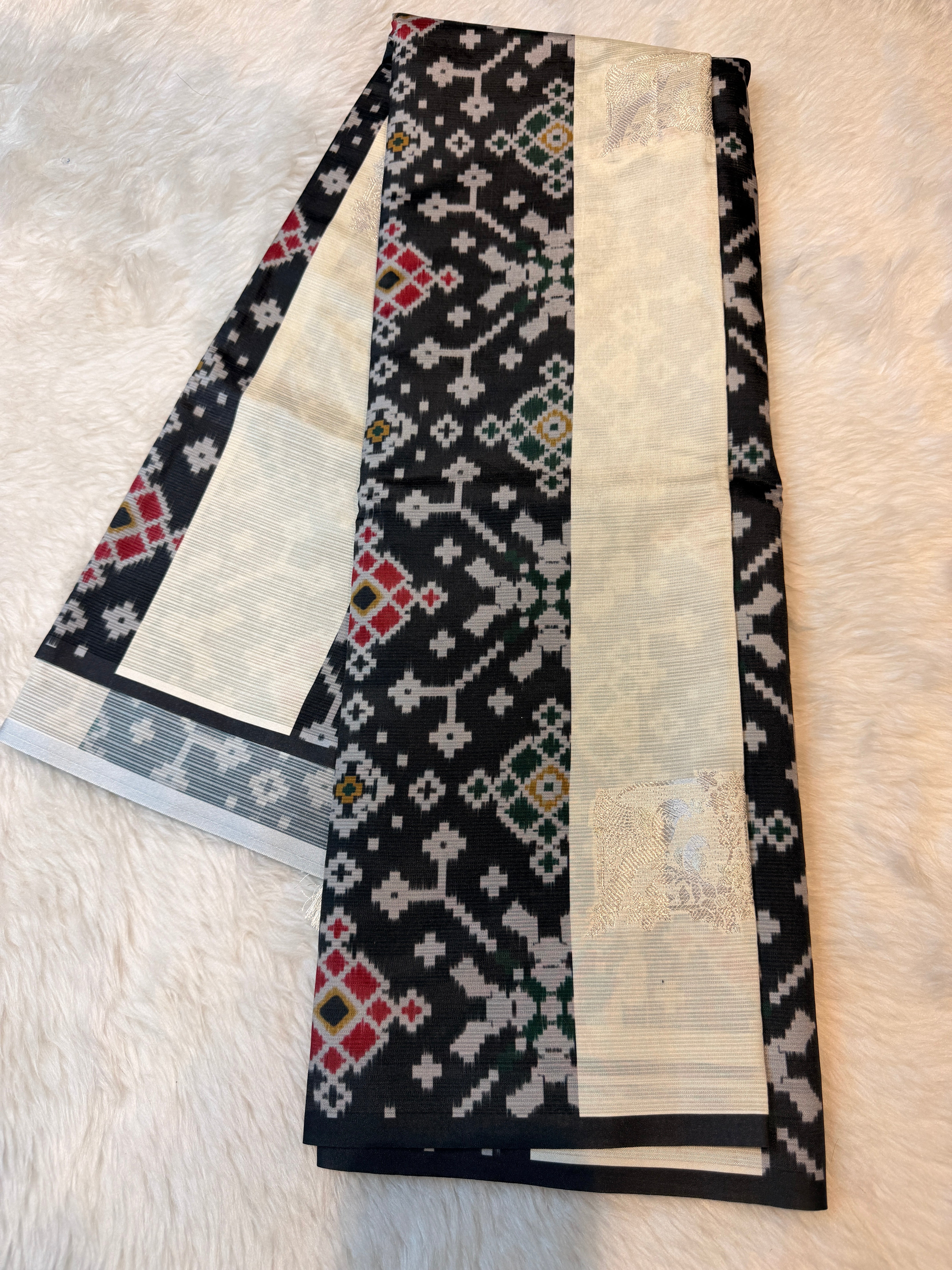 Premium Semi Pochampalli Silk-Black