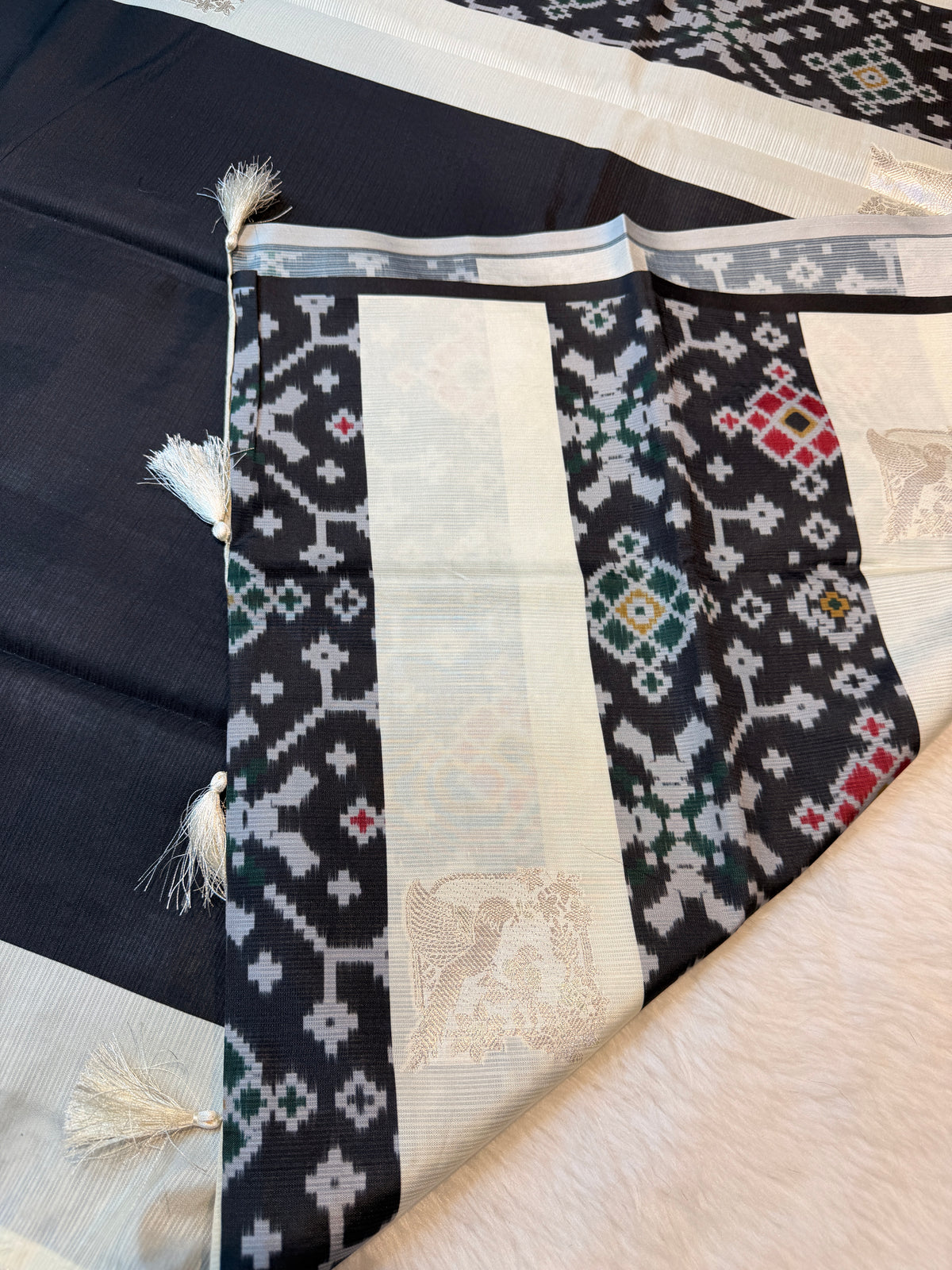 Premium Semi Pochampalli Silk-Black