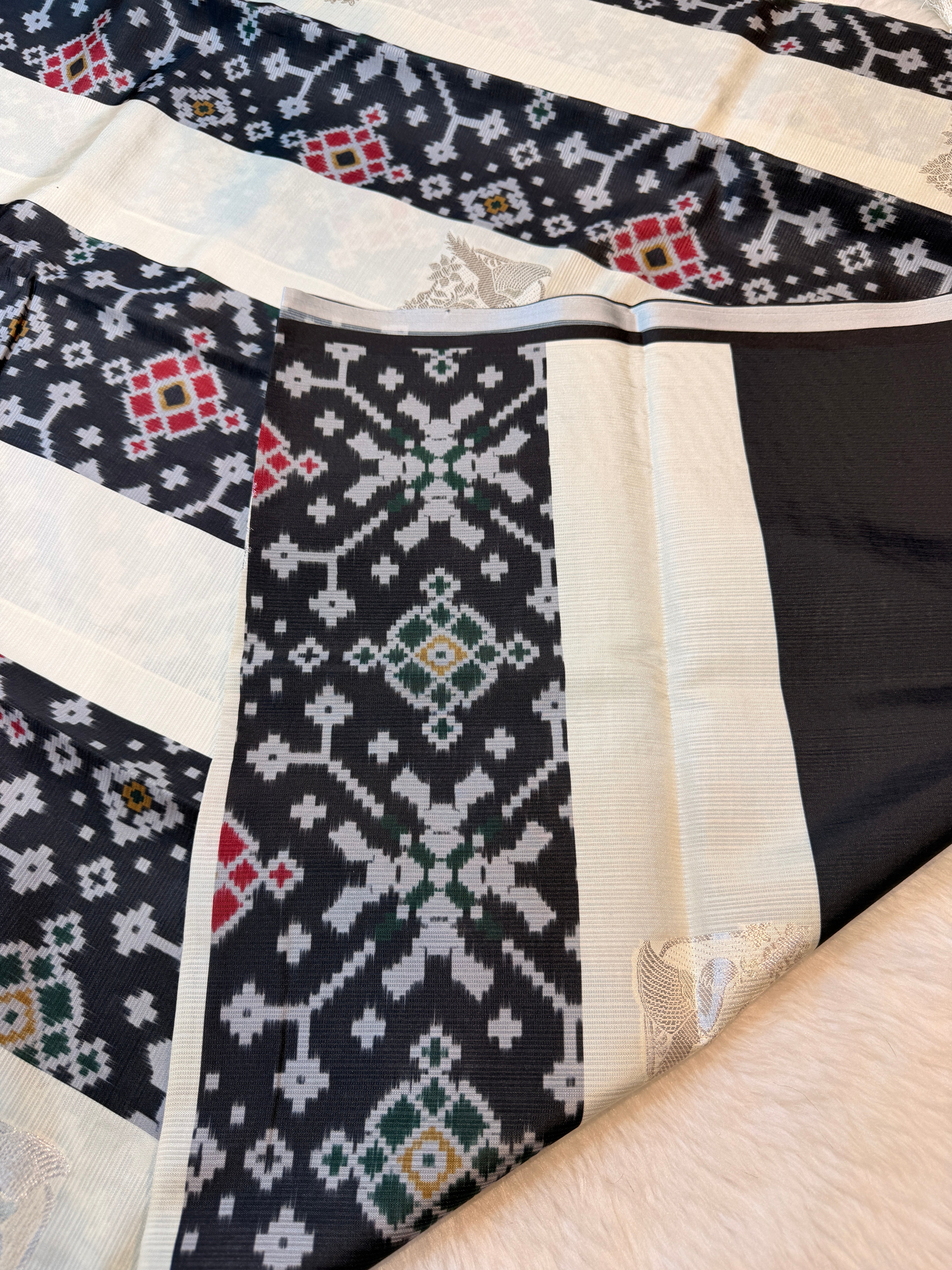 Premium Semi Pochampalli Silk-Black