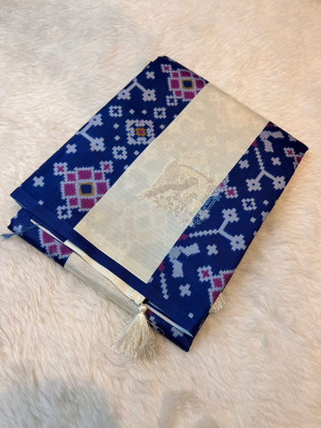 Premium Semi Pochampalli Silk-Blue