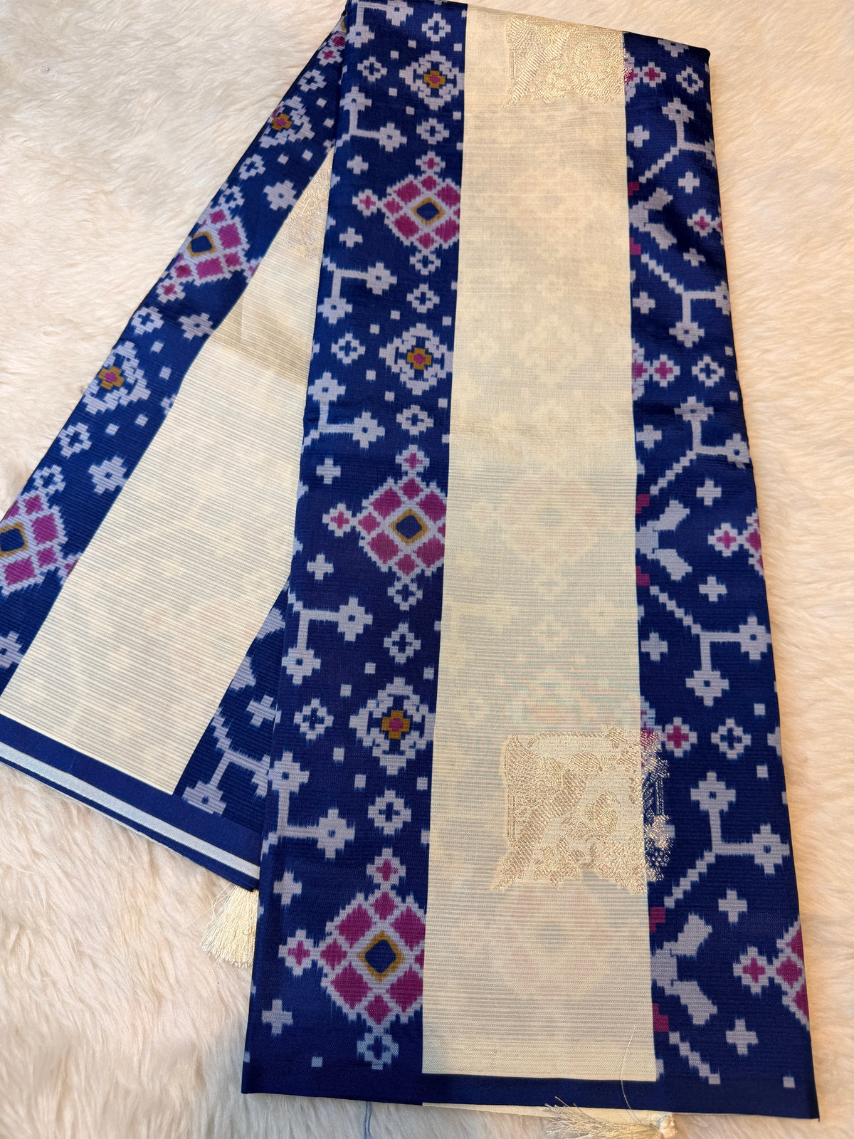 Premium Semi Pochampalli Silk-Blue