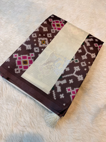 Premium Semi Pochampalli Silk-Brown