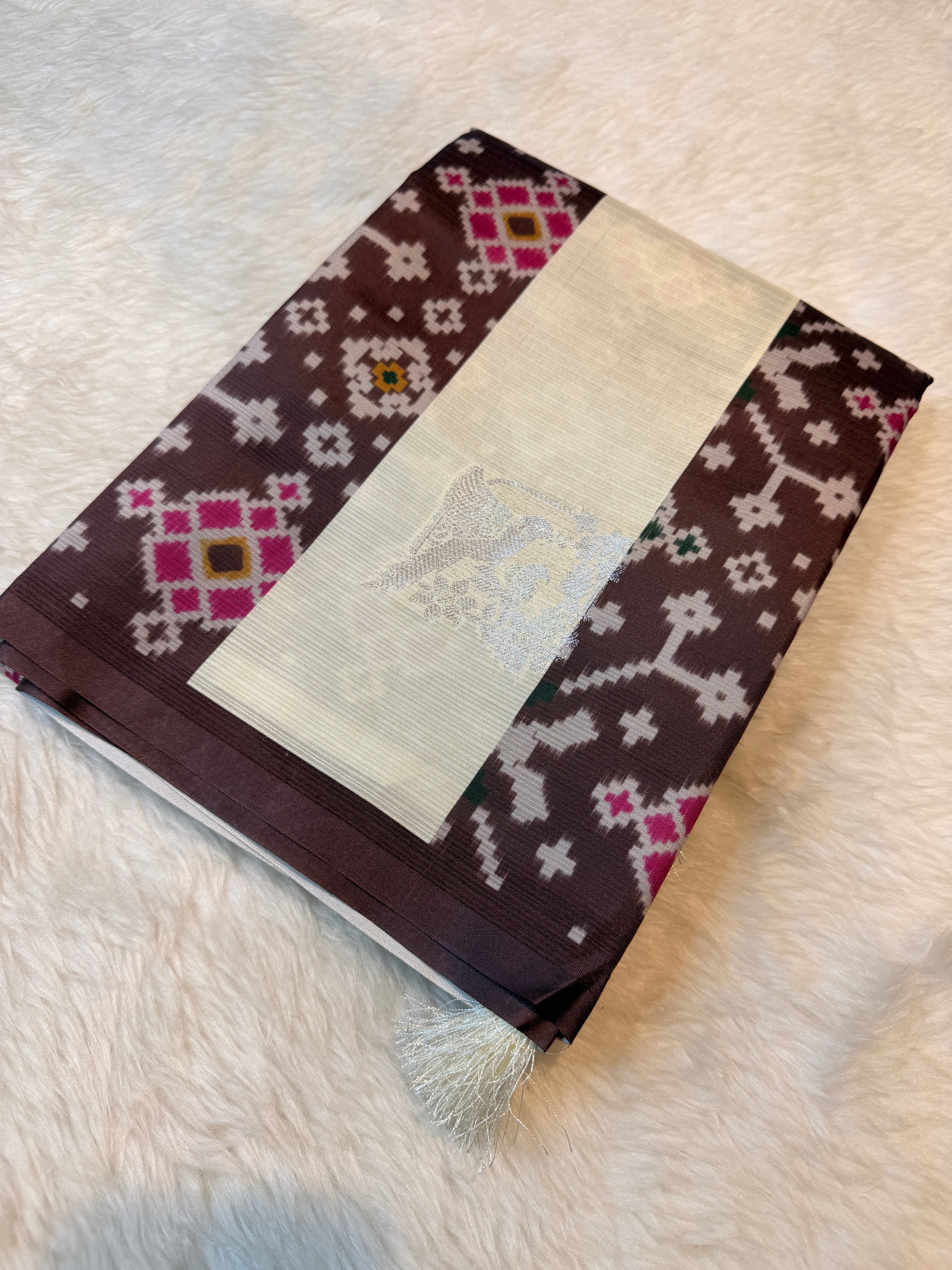 Premium Semi Pochampalli Silk-Brown
