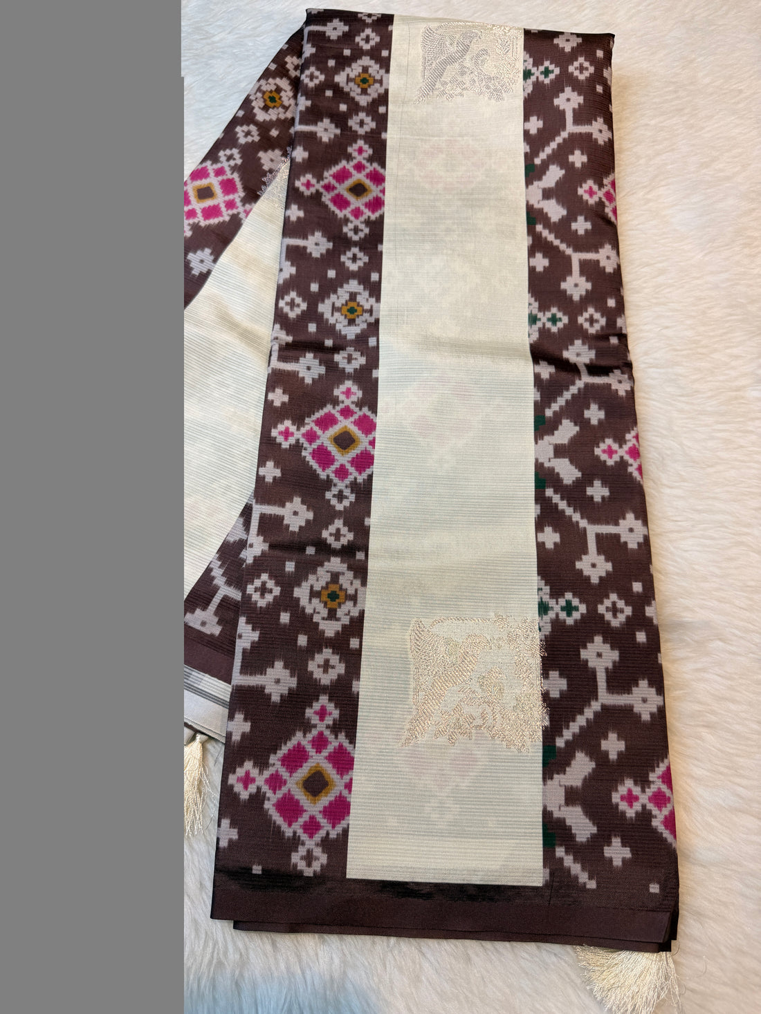 Premium Semi Pochampalli Silk-Brown