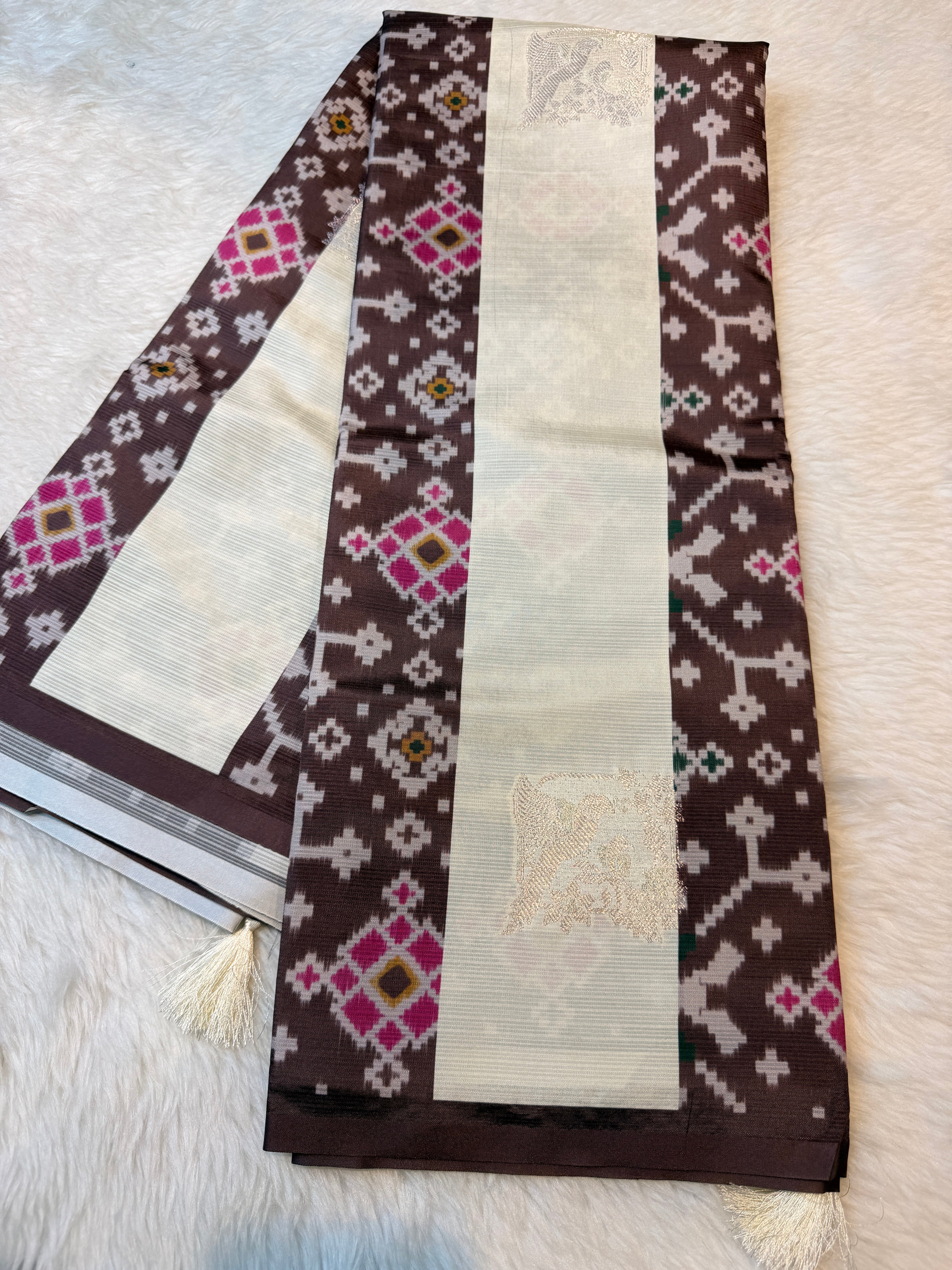 Premium Semi Pochampalli Silk-Brown