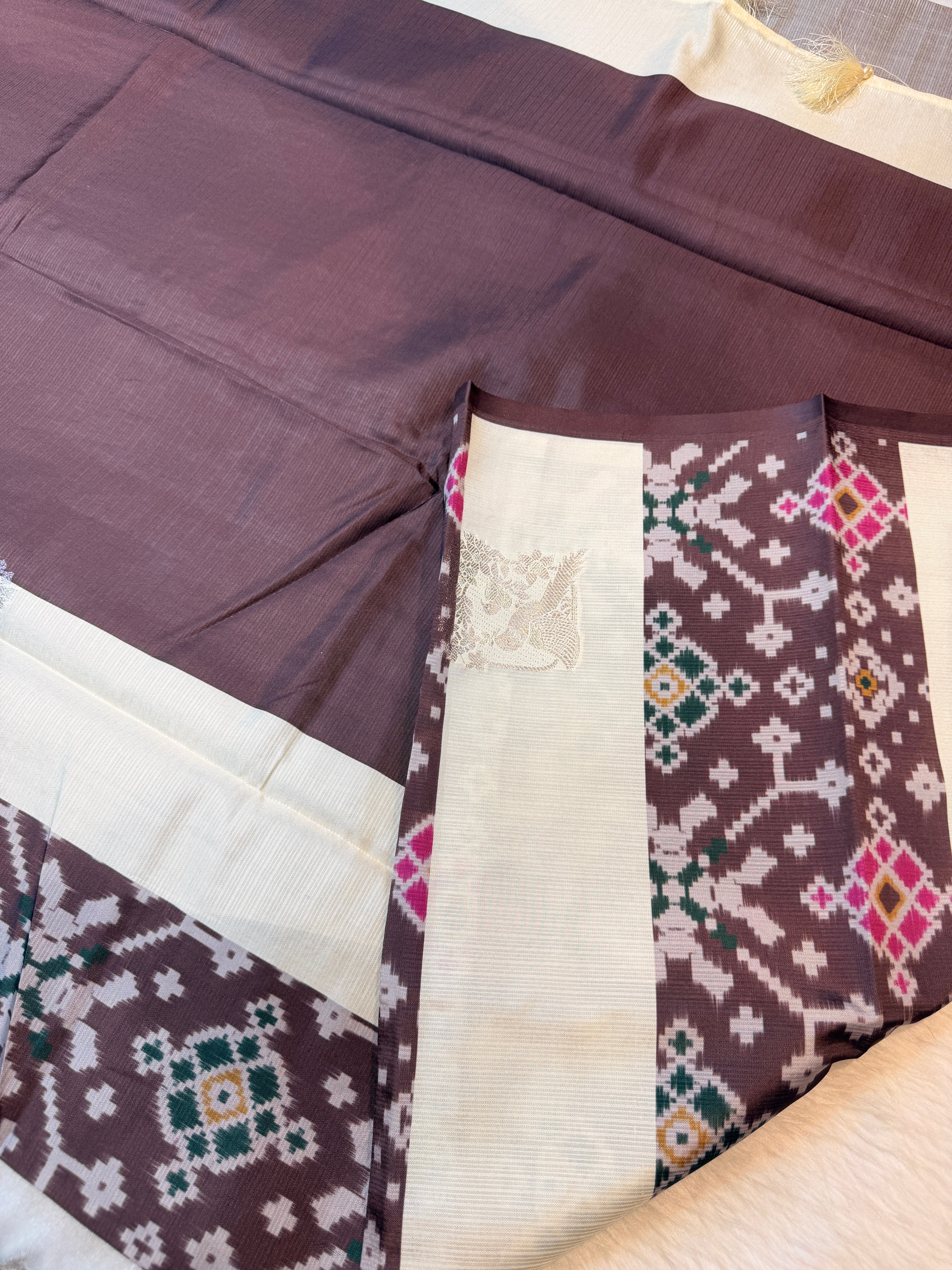Premium Semi Pochampalli Silk-Brown
