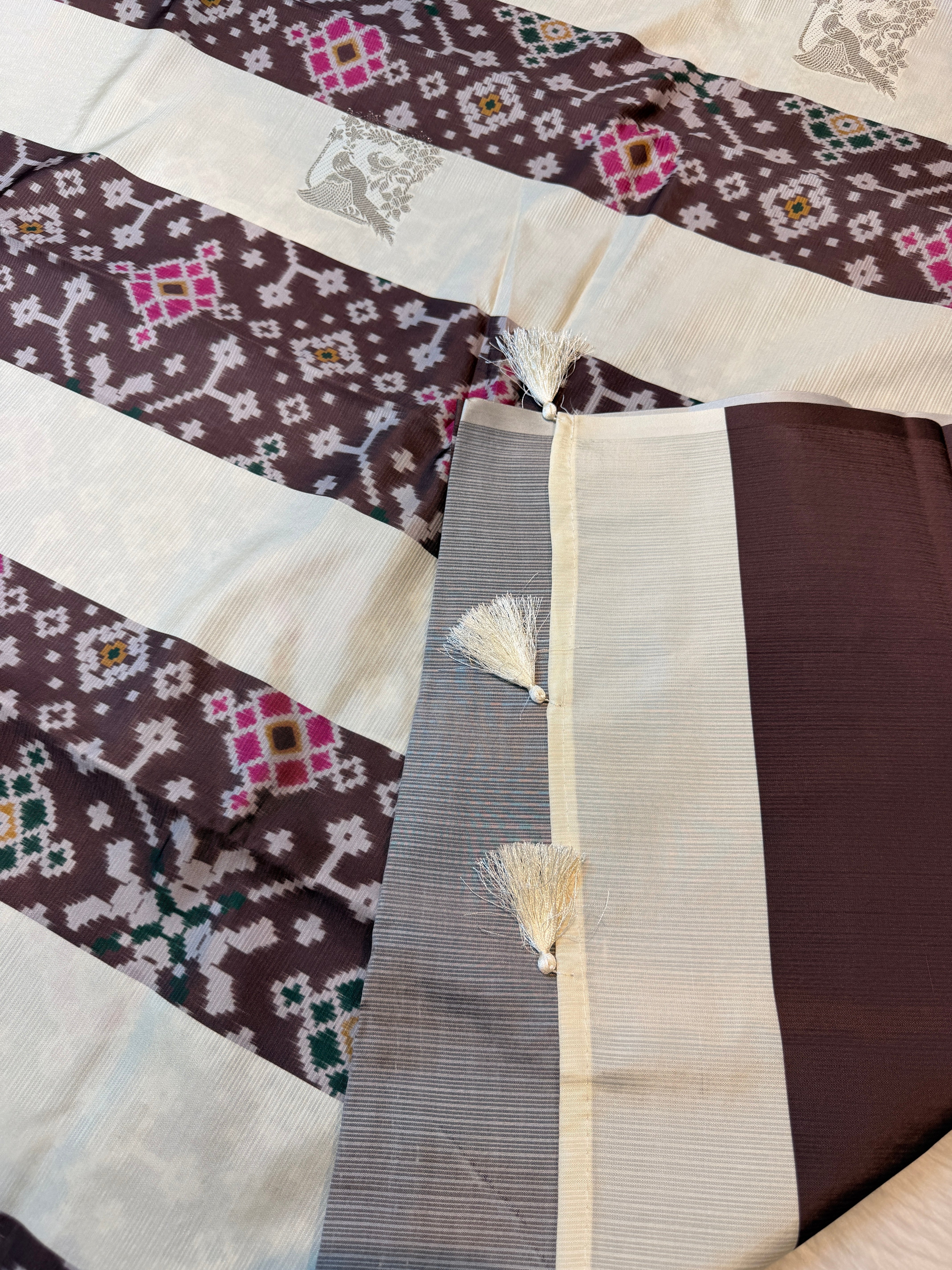 Premium Semi Pochampalli Silk-Brown