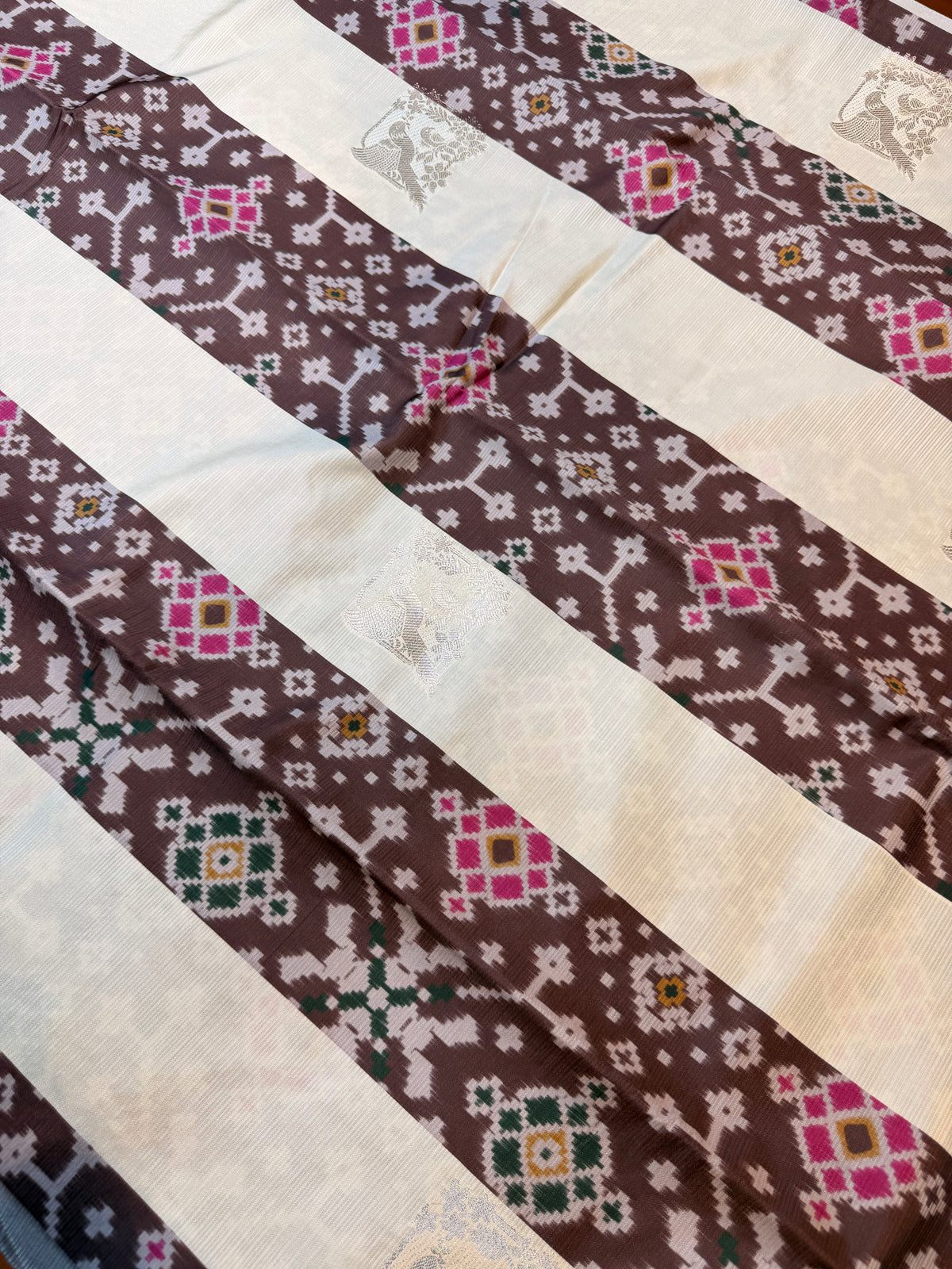 Premium Semi Pochampalli Silk-Brown