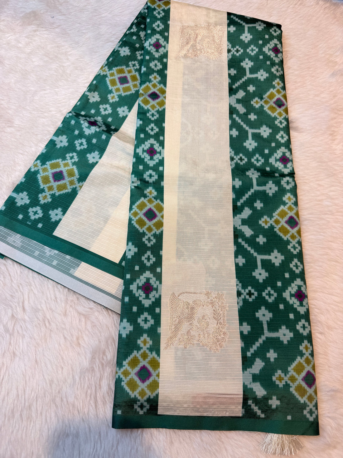 Premium Semi Pochampalli Silk-Green