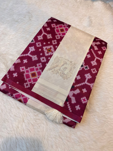 Premium Semi Pochampalli Silk-Wine