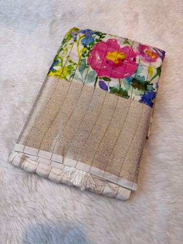 Crepe Checks Cream -Pink