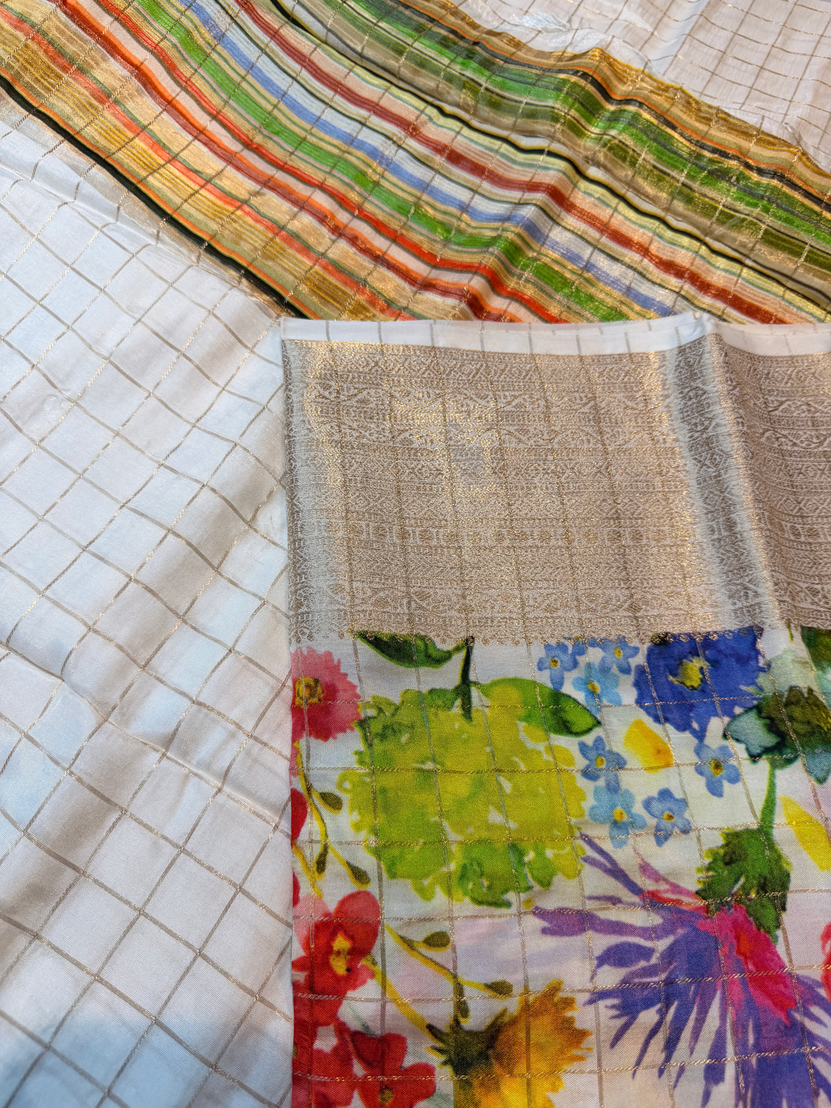 Crepe Checks Cream -Orange