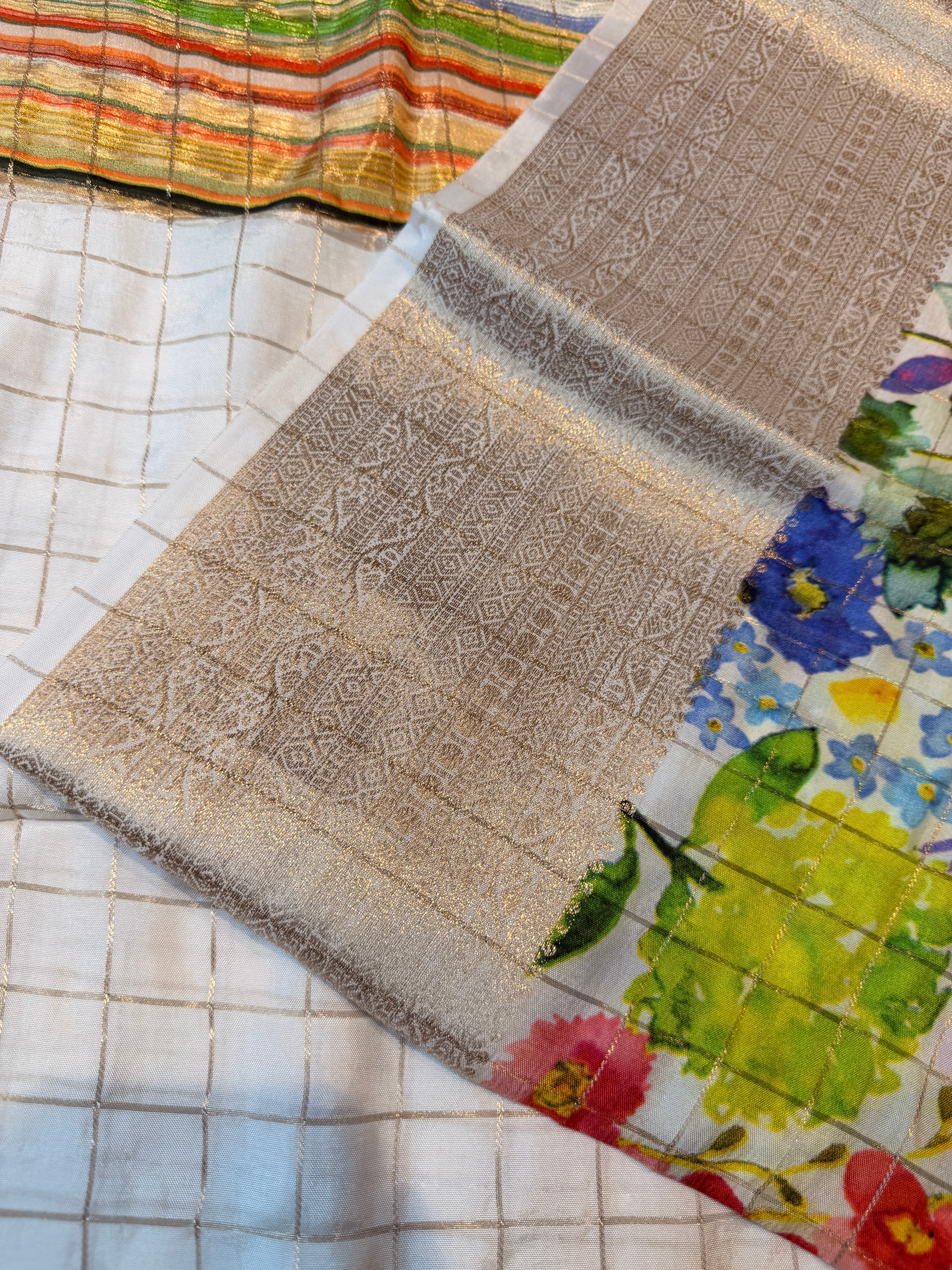 Crepe Checks Cream -Orange