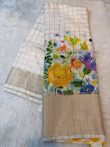 Crepe Checks Cream -Yellow