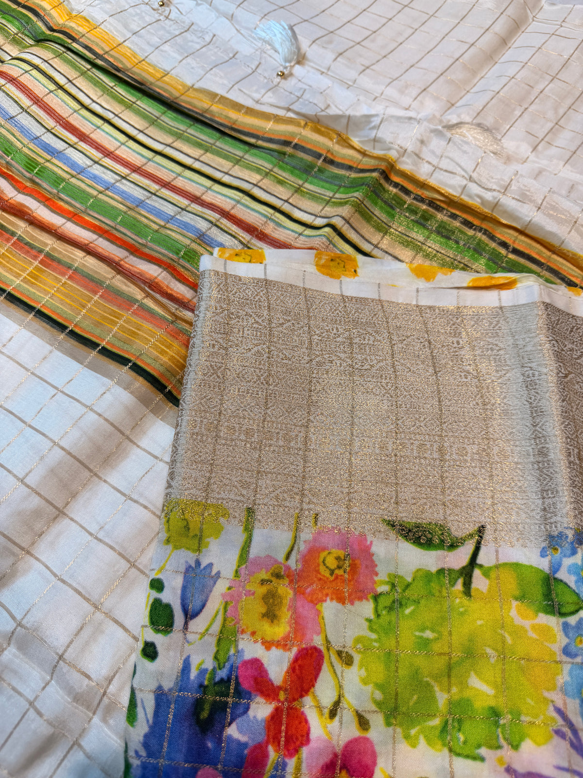 Crepe Checks Cream -Yellow