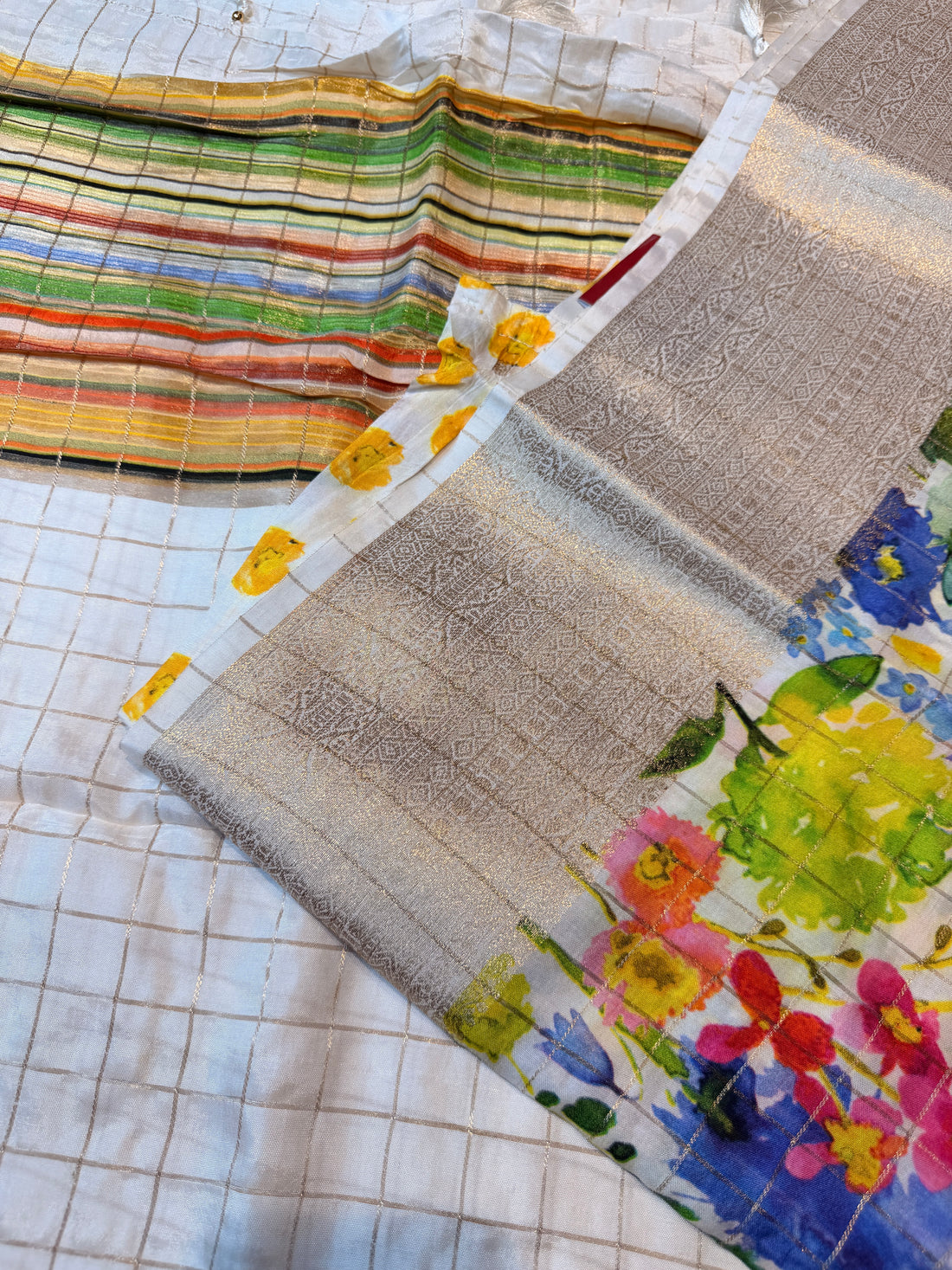 Crepe Checks Cream -Yellow