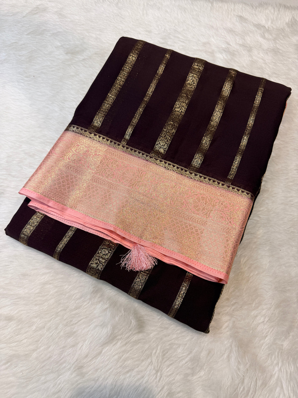 Crepe Silk Stipes-Brown