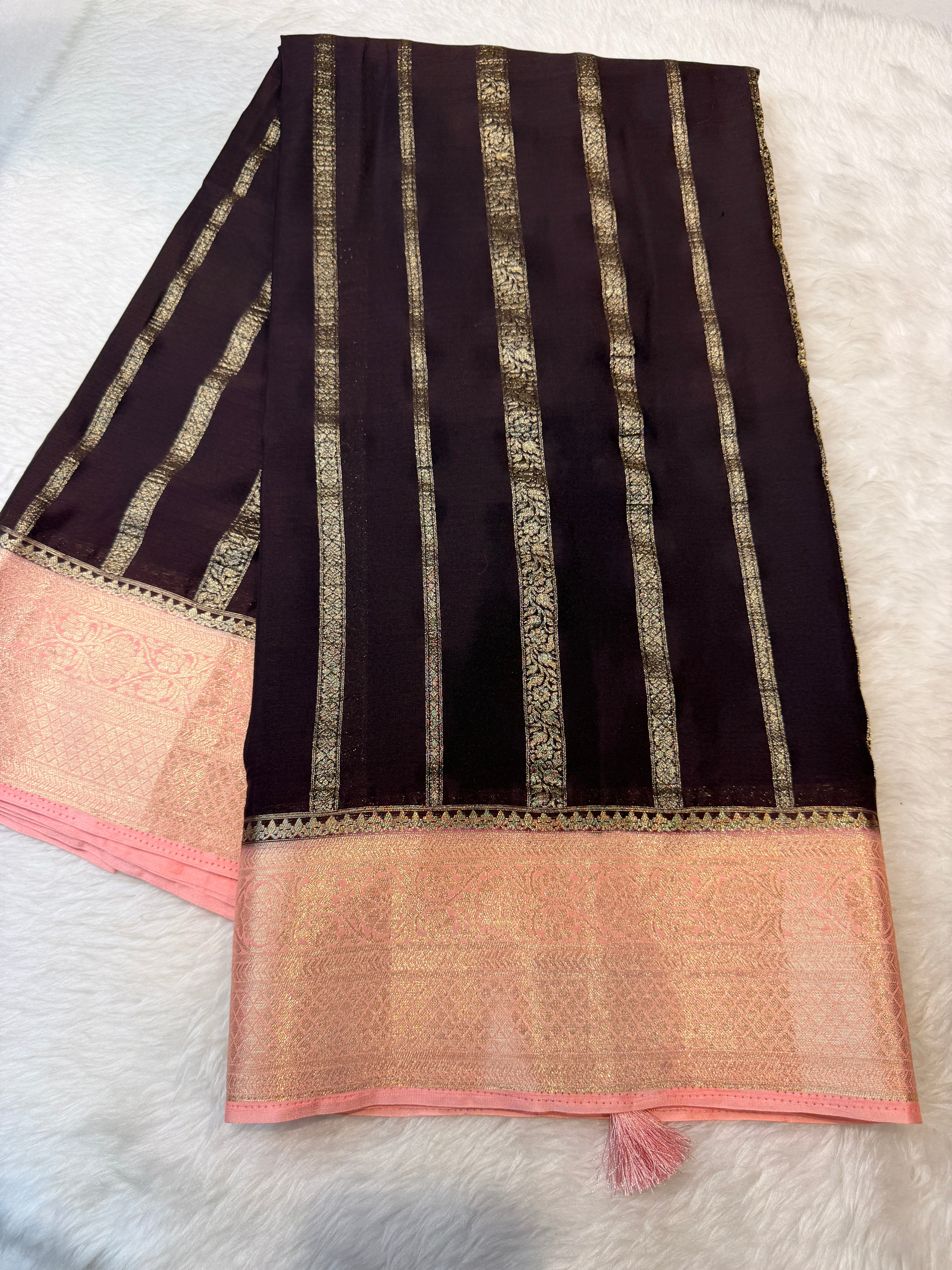 Crepe Silk Stipes-Brown