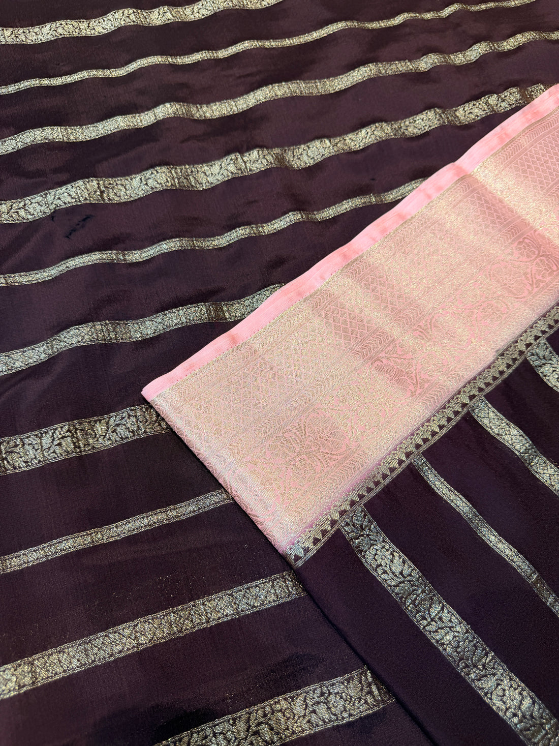 Crepe Silk Stipes-Brown
