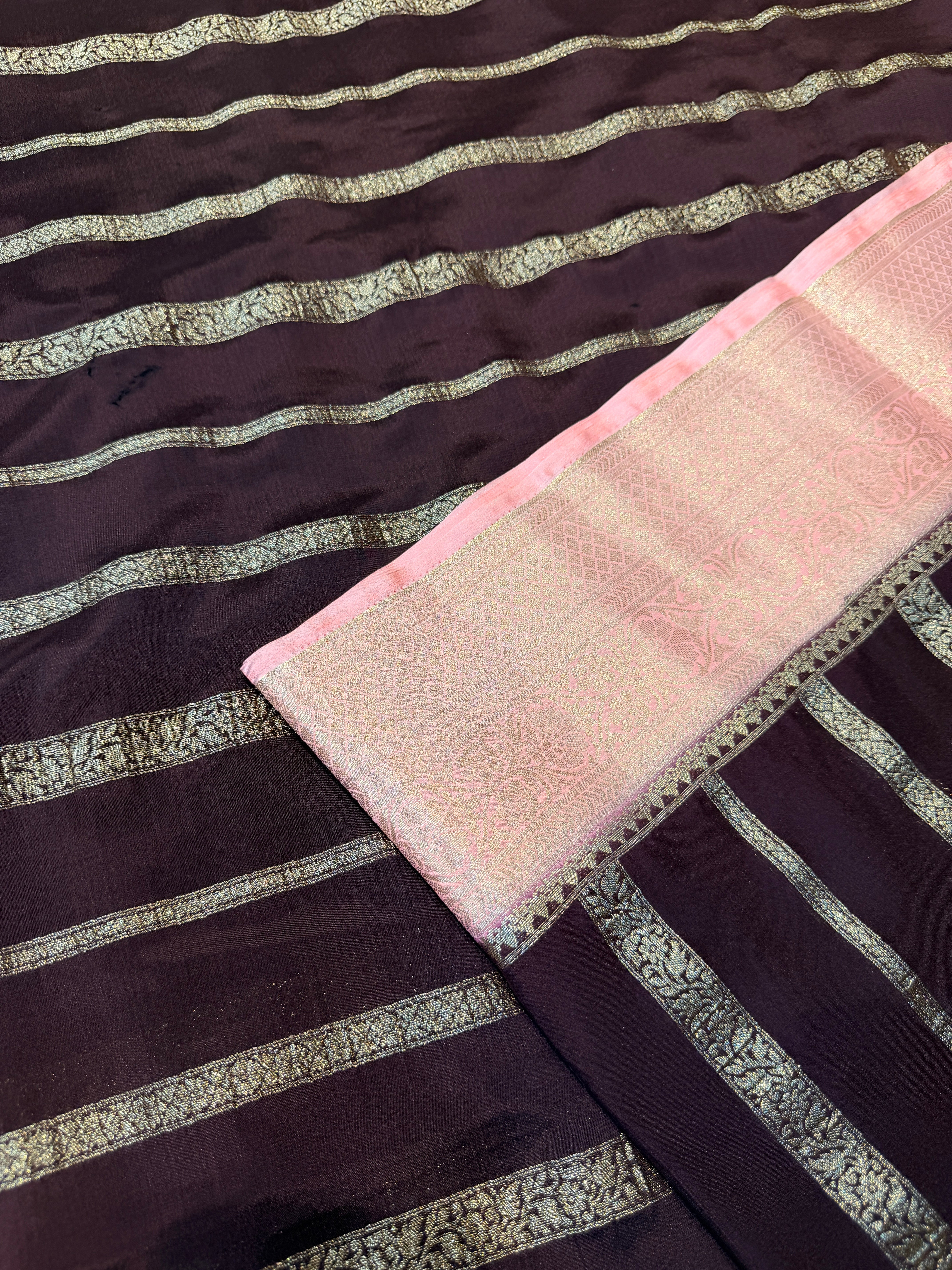 Crepe Silk Stipes-Brown