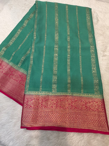 Crepe Silk Stipes- Rama Green