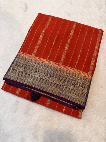 Crepe Silk Stipes-Brick Red