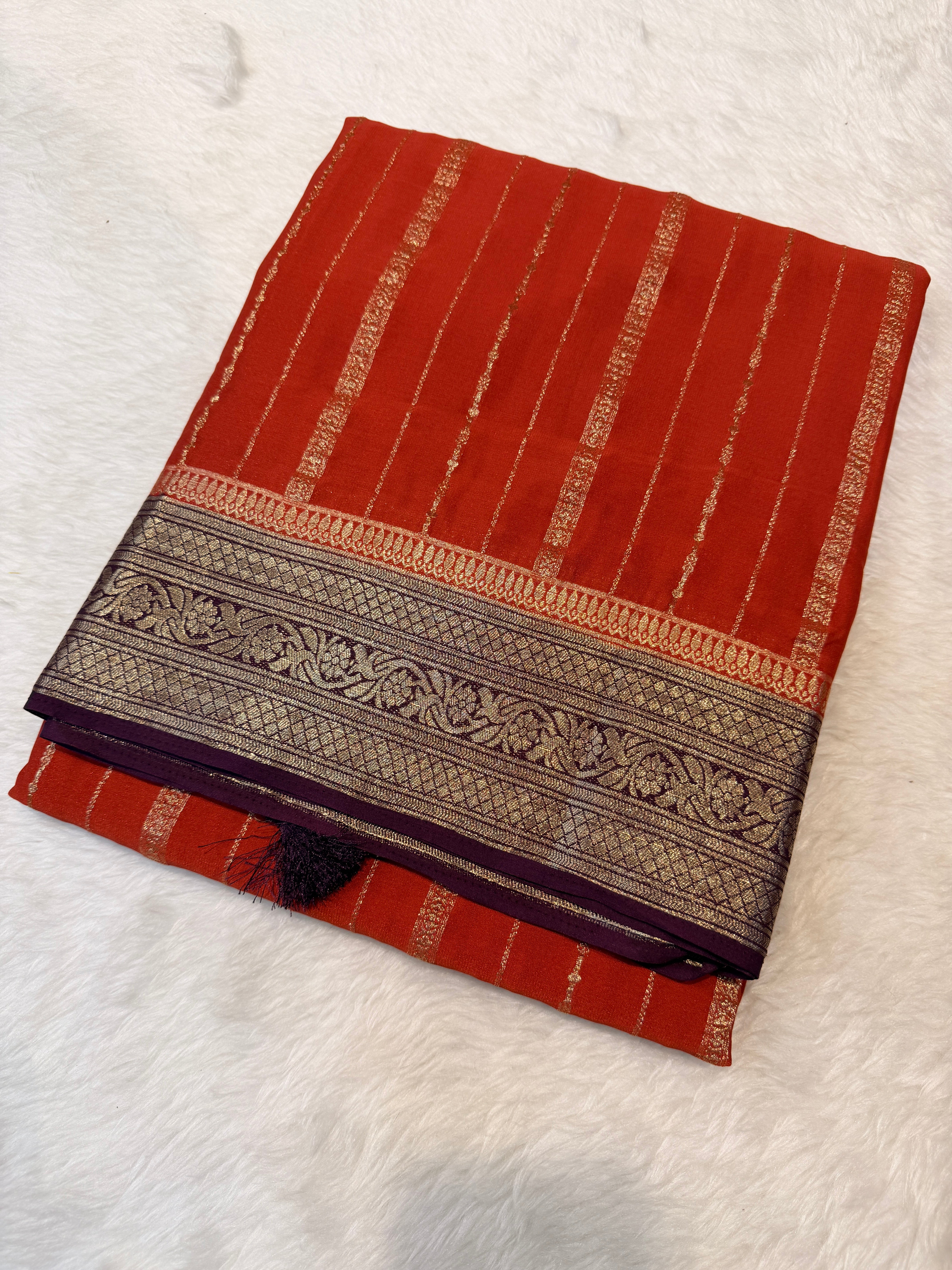 Crepe Silk Stipes-Brick Red