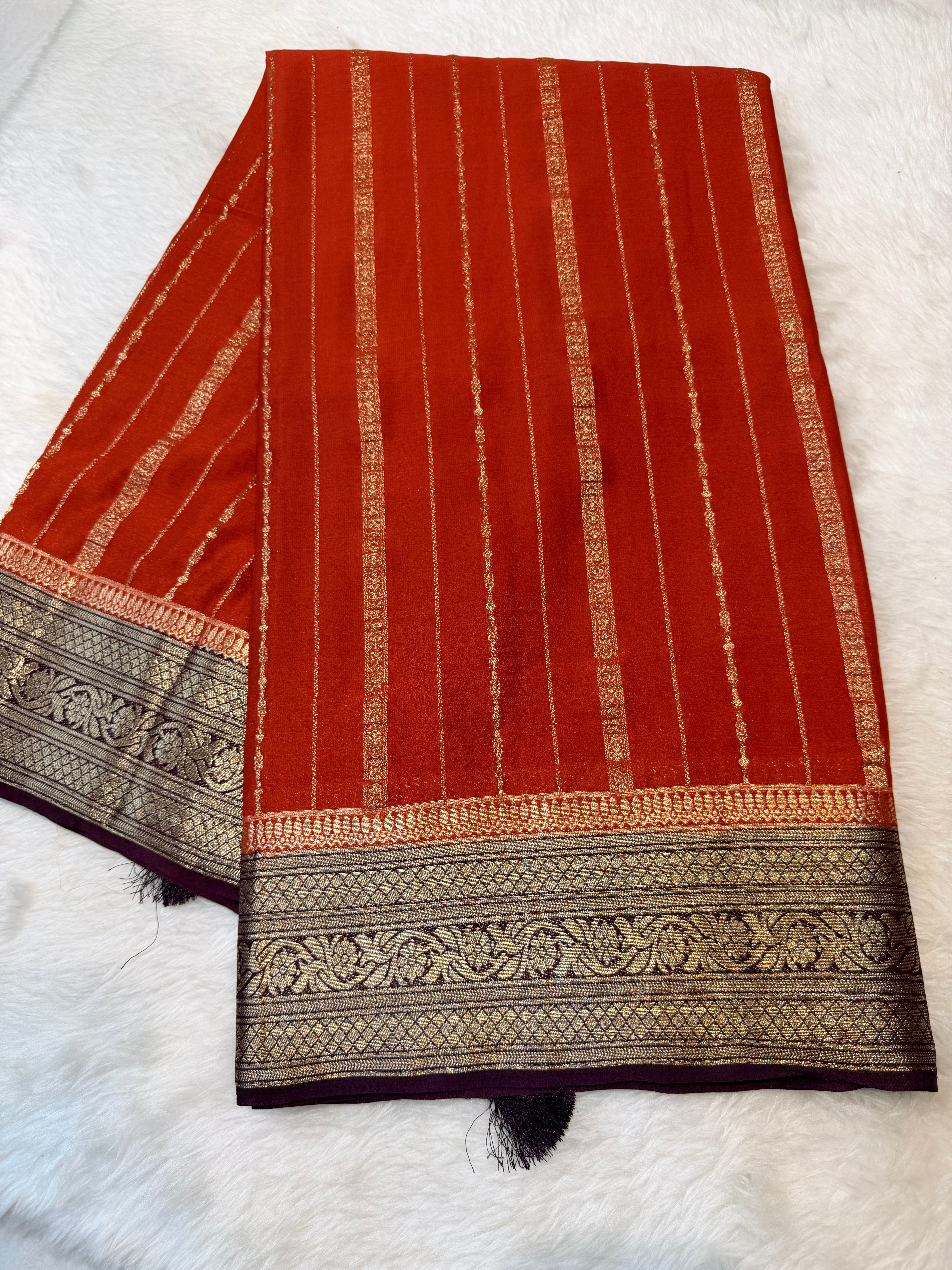 Crepe Silk Stipes-Brick Red