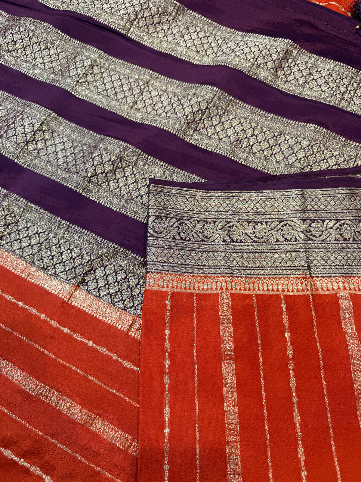 Crepe Silk Stipes-Brick Red