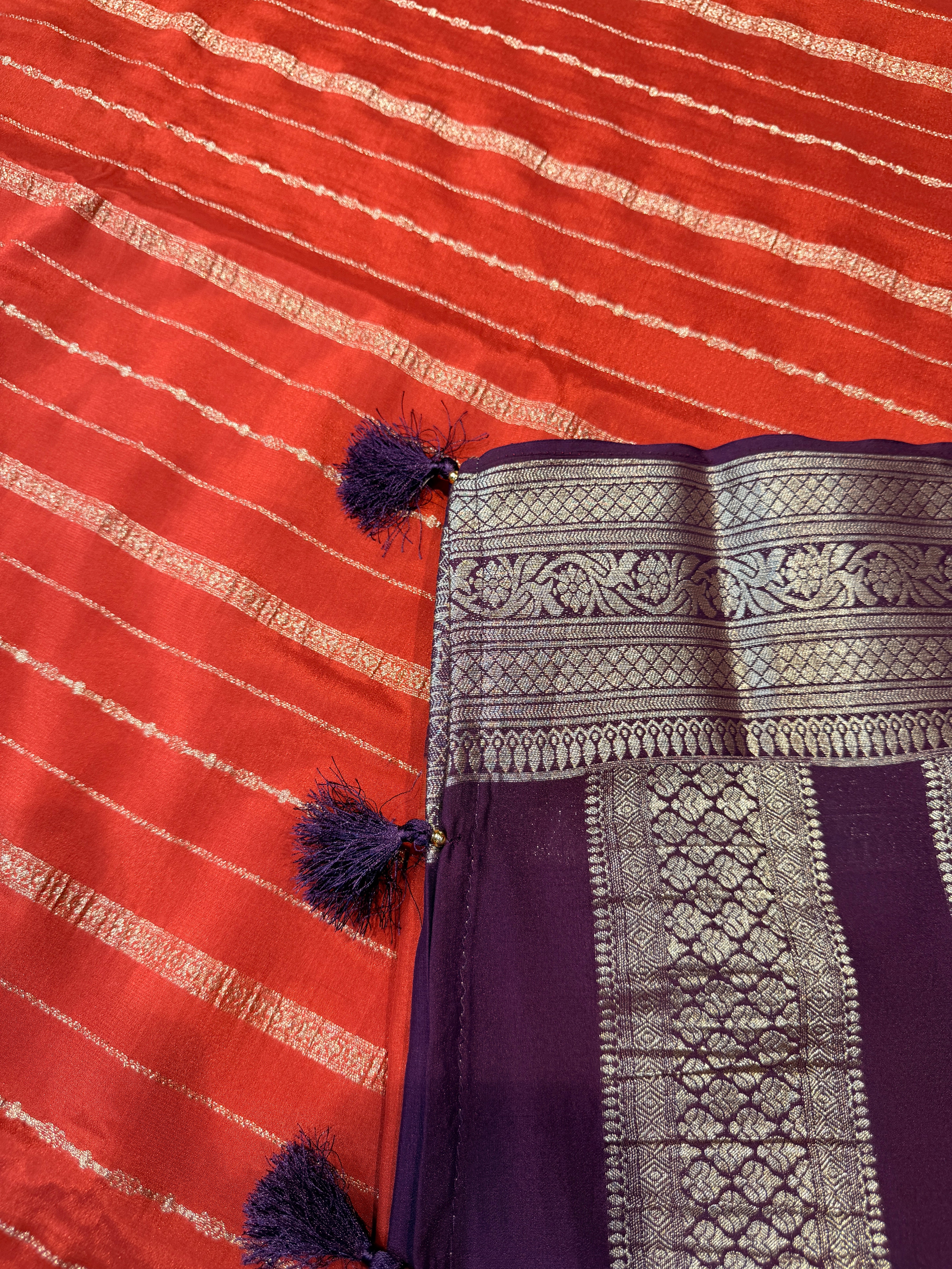 Crepe Silk Stipes-Brick Red