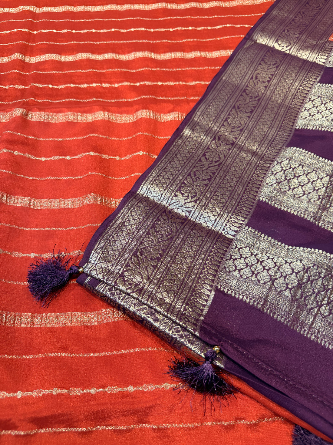 Crepe Silk Stipes-Brick Red