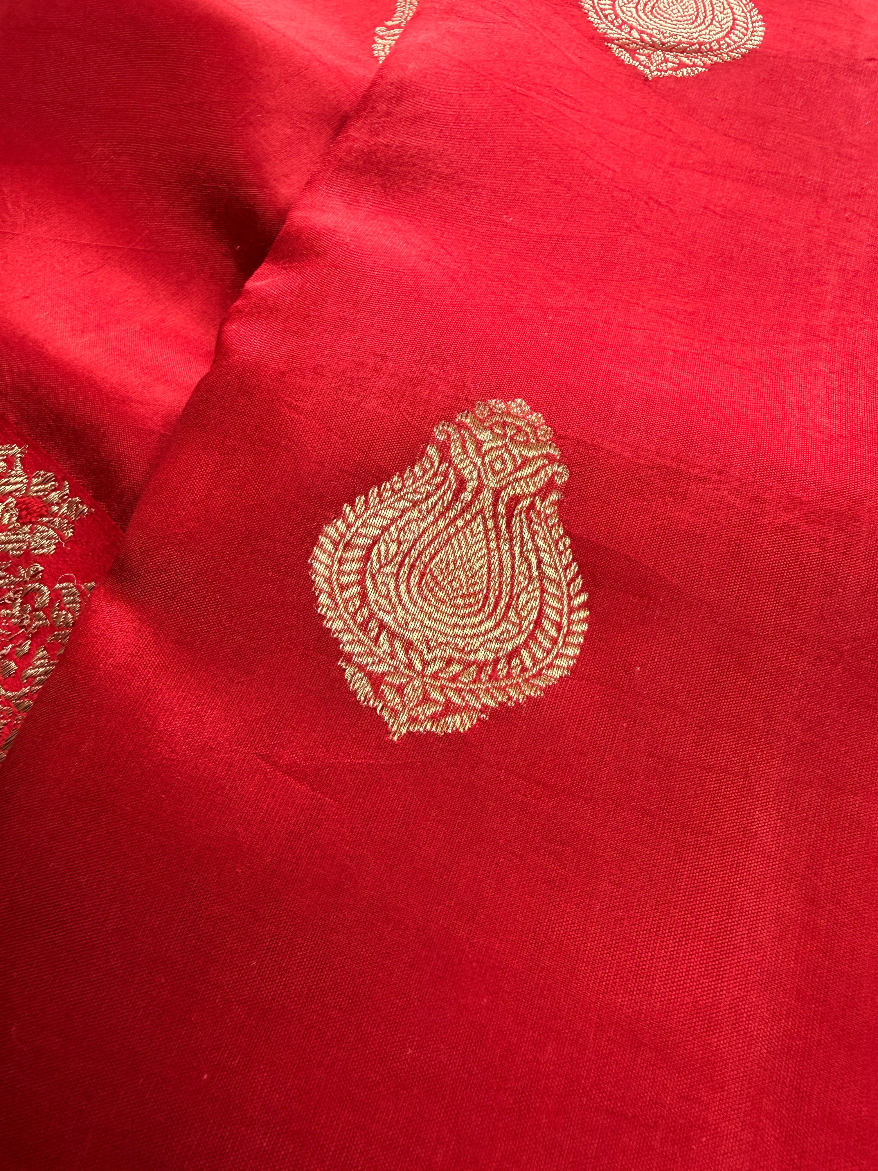 Pure Banarasi Kora Silk -Red