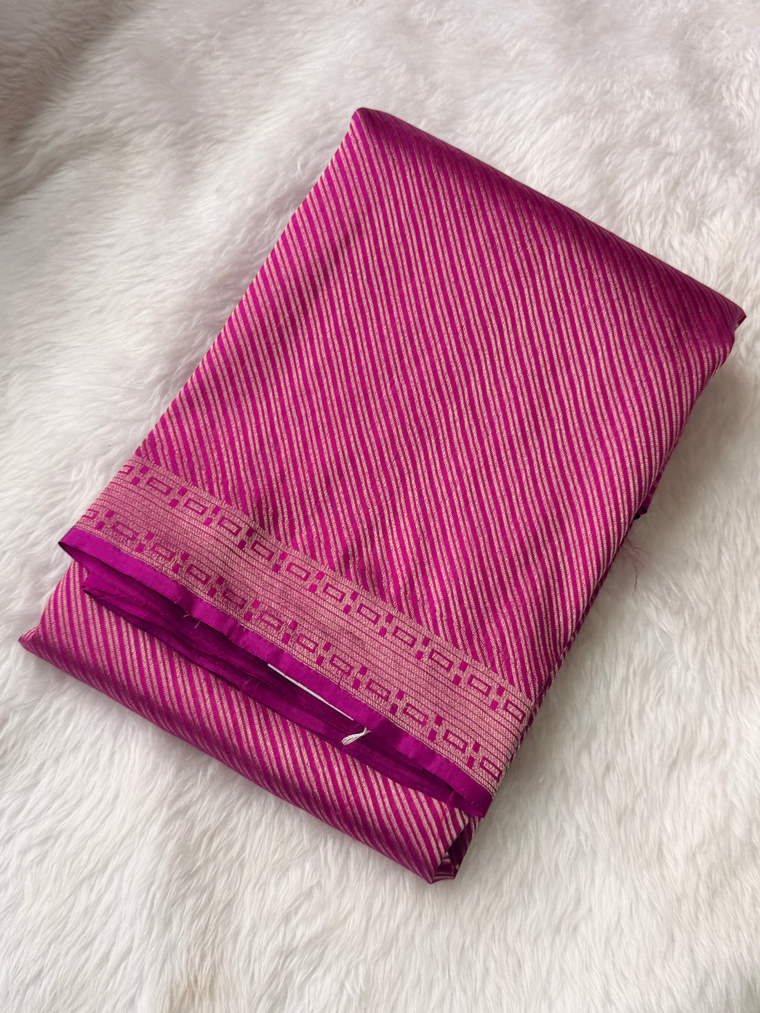 Pure Banaras Silk Meenakari Cross stripes- Rani Pink