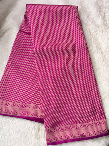 Pure Banaras Silk Meenakari Cross stripes- Rani Pink