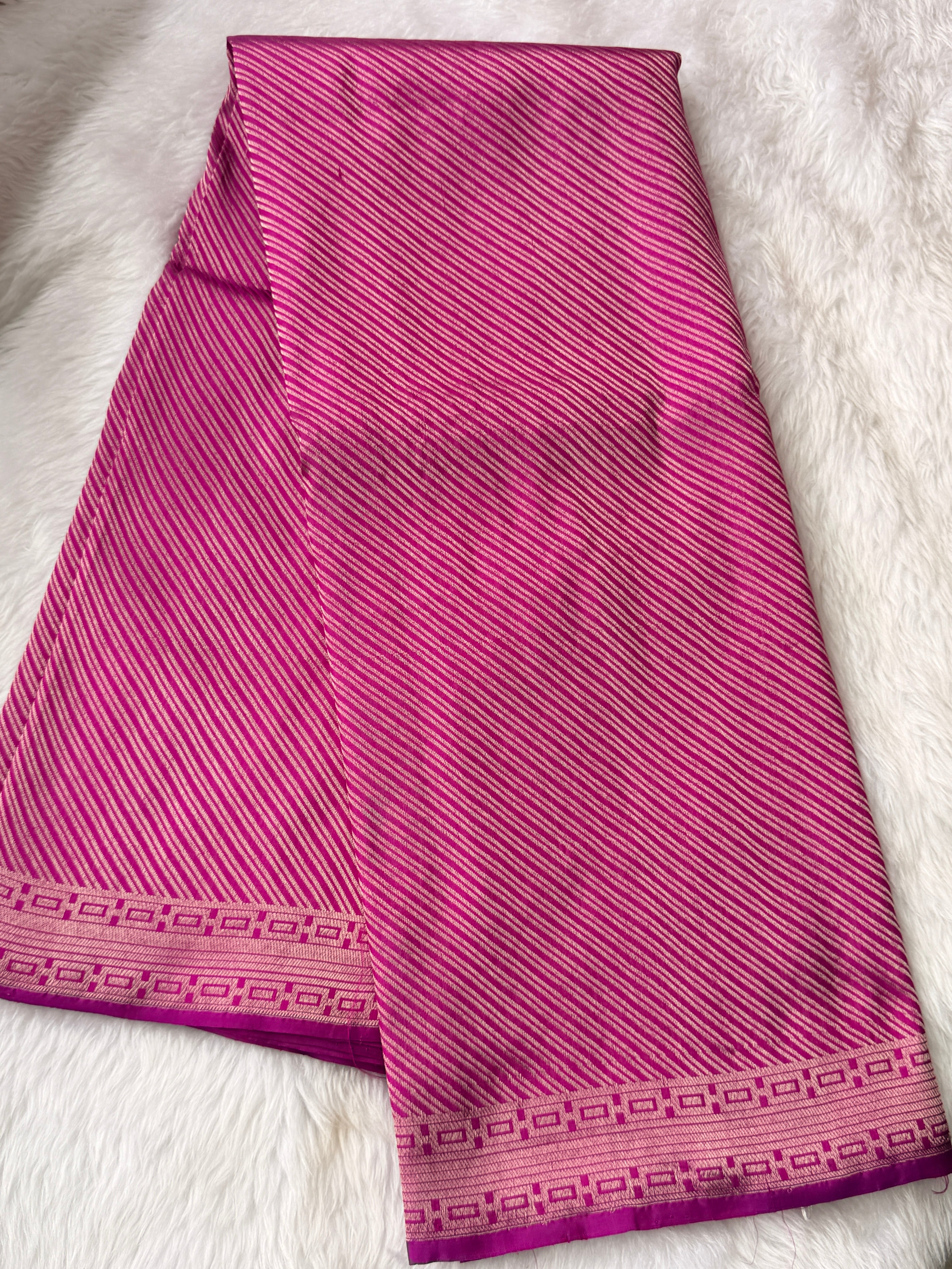 Pure Banaras Silk Meenakari Cross stripes- Rani Pink