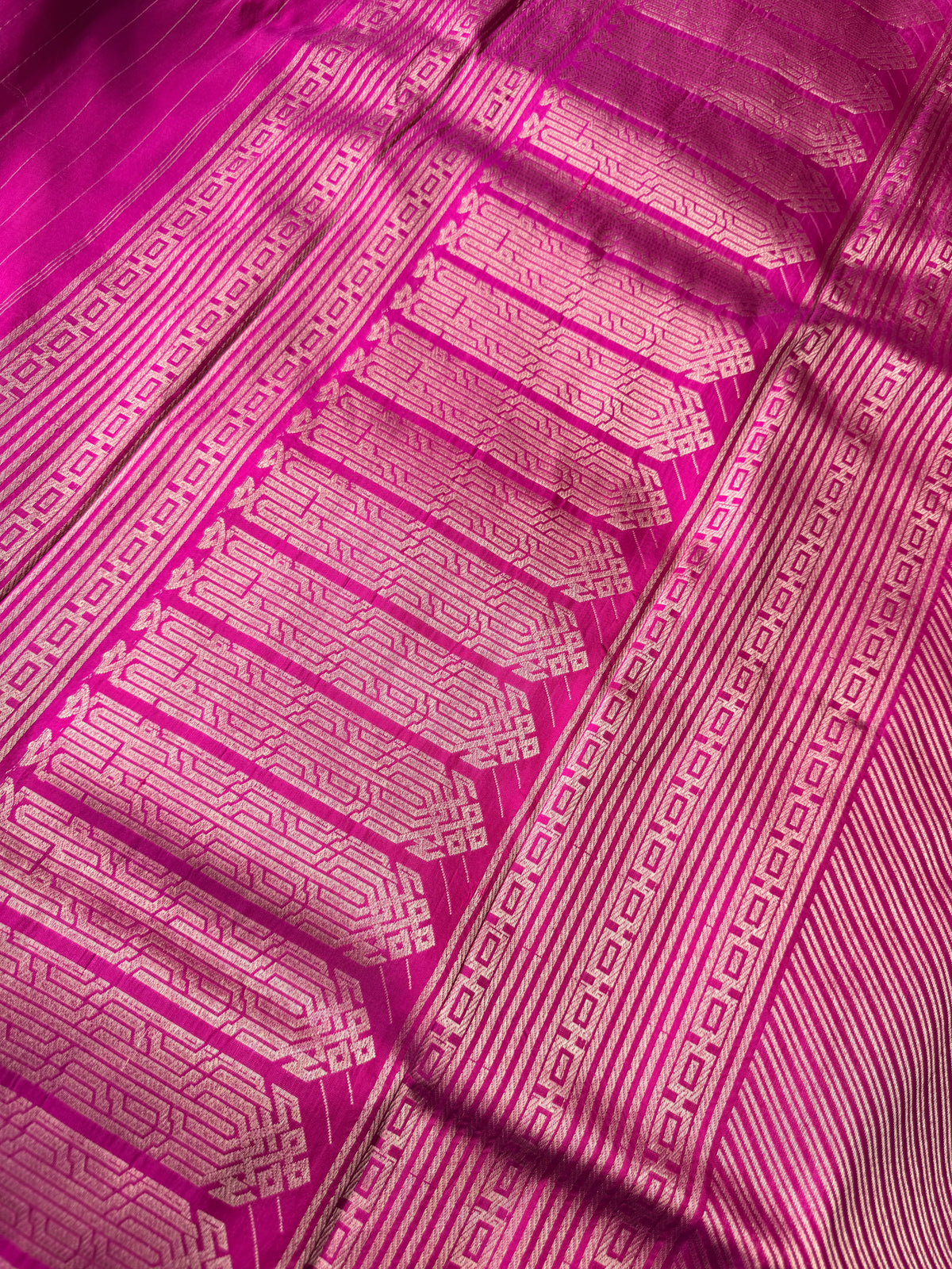 Pure Banaras Silk Meenakari Cross stripes- Rani Pink