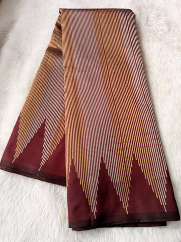 Pure Banaras Silk Zari Stripes -Coffee Brown