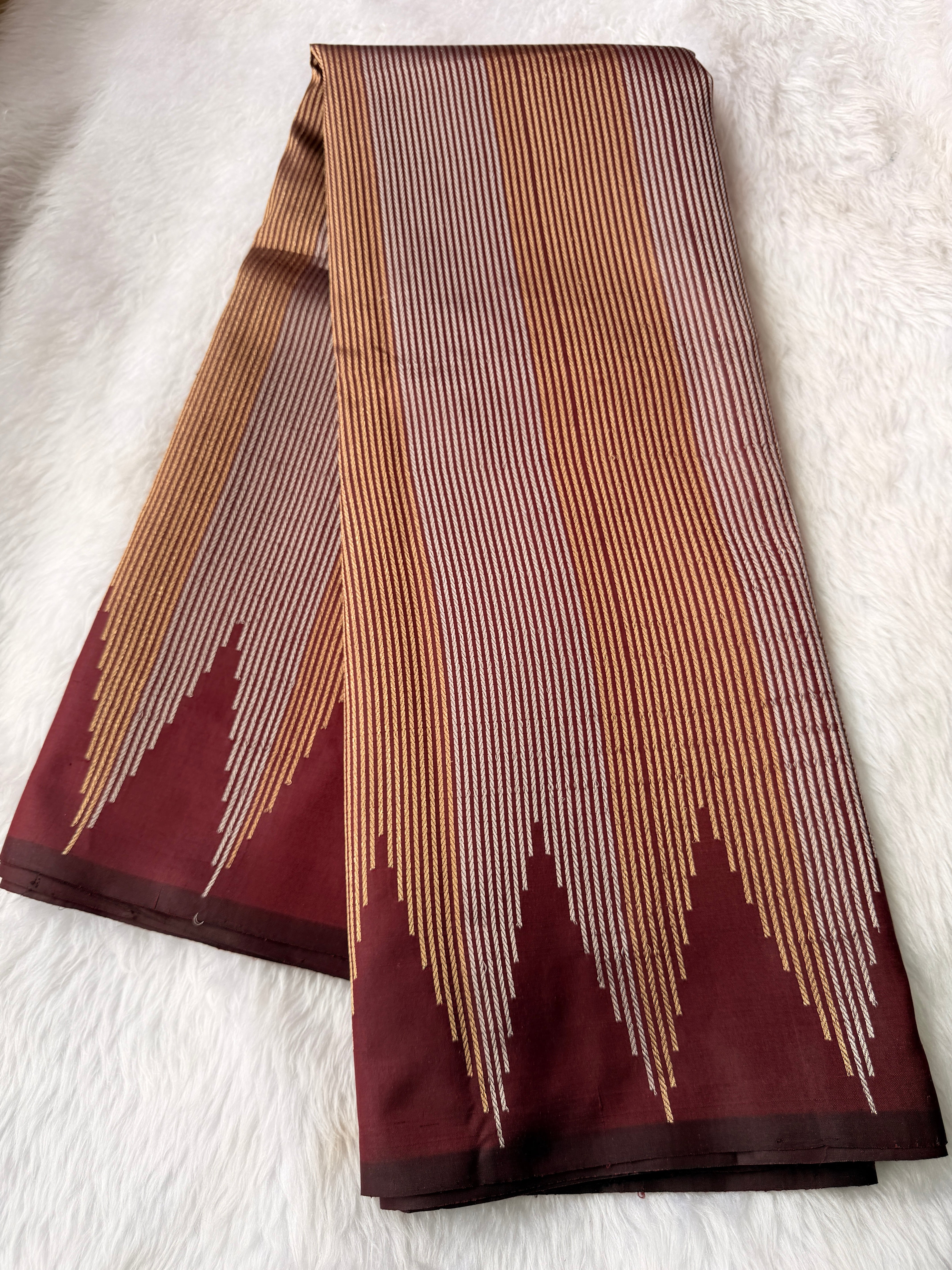 Pure Banaras Silk Zari Stripes -Coffee Brown