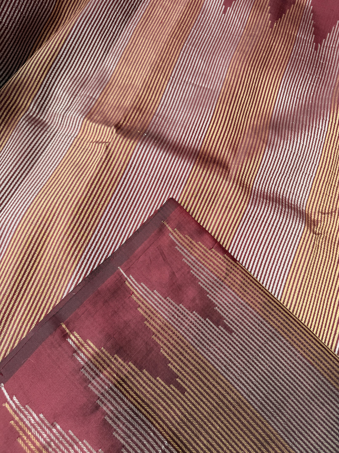 Pure Banaras Silk Zari Stripes -Coffee Brown