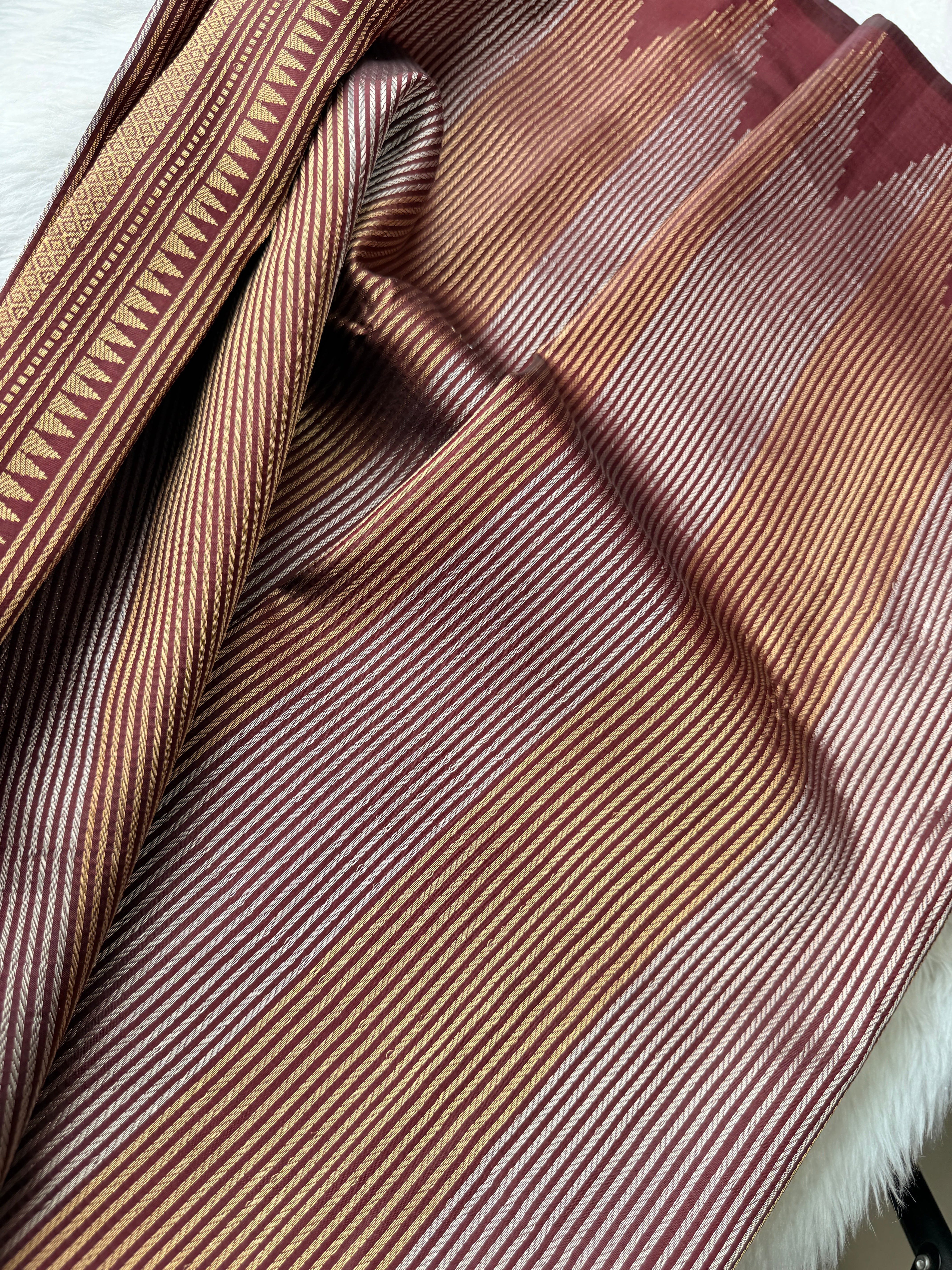 Pure Banaras Silk Zari Stripes -Coffee Brown