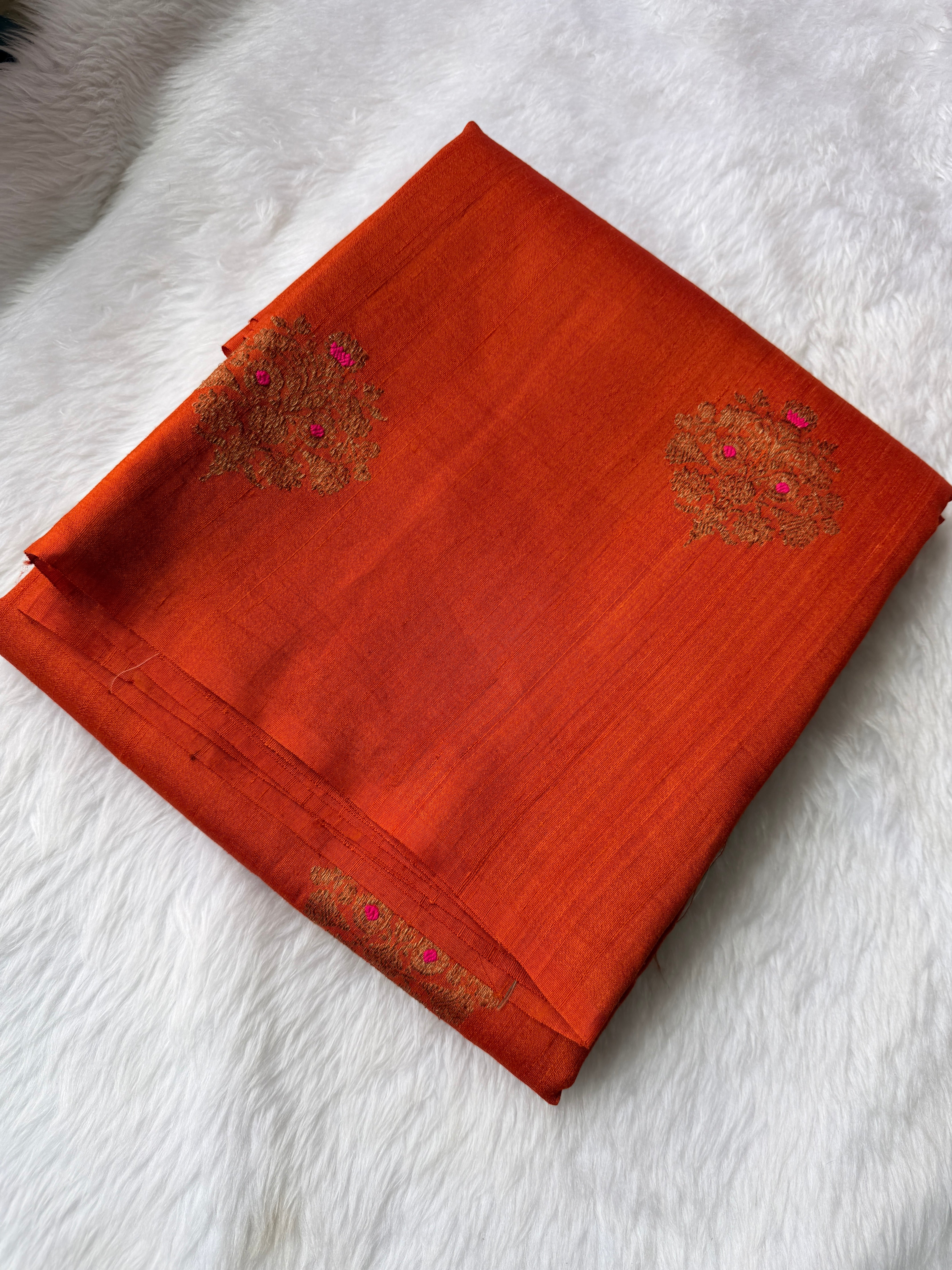 Pure Tussar Banaras Silk- Rust Orange