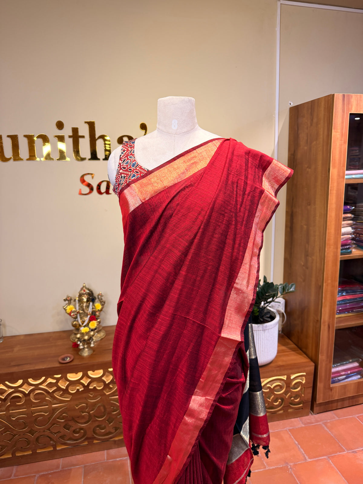 Soft Cotton Saree Contrast Pallu-Maroon N Black
